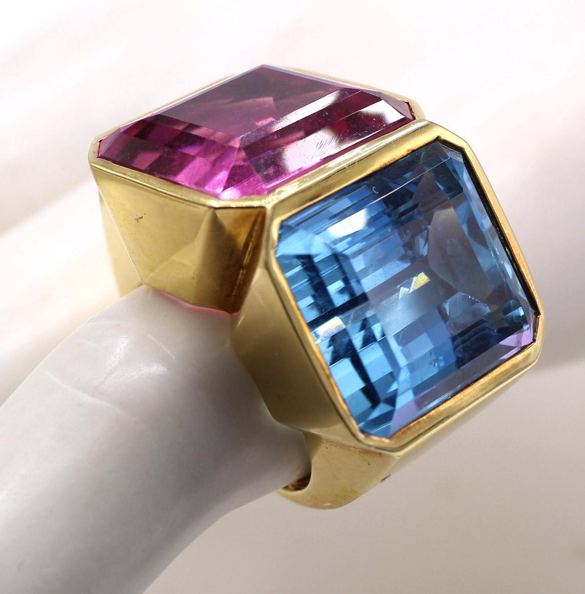 Femenino o masculino Paloma Picasso Para Tiffany Única Turmalina Aguamarina Anillo De Oro De 18 Kilates en venta