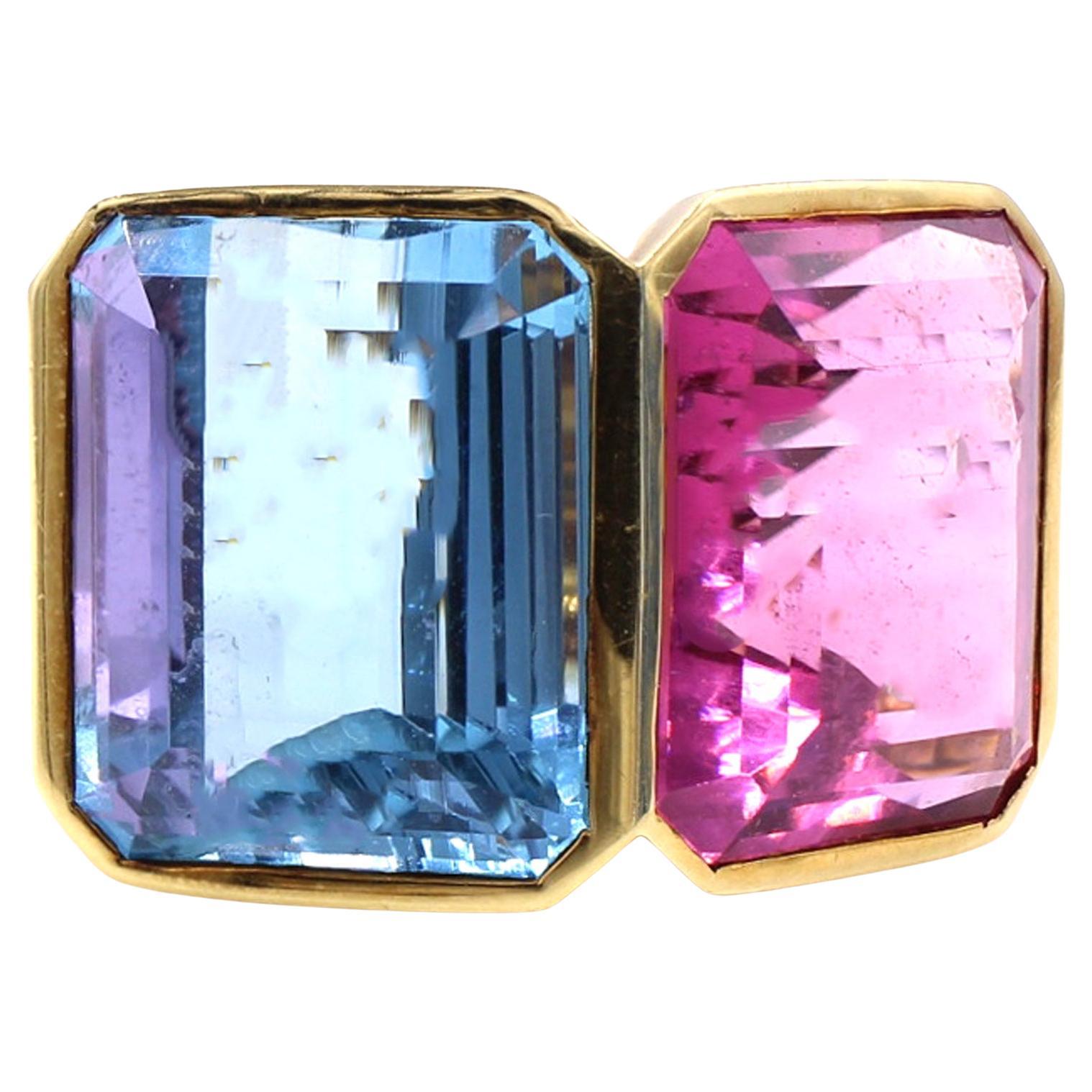 Paloma Picasso Para Tiffany Única Turmalina Aguamarina Anillo De Oro De 18 Kilates en venta