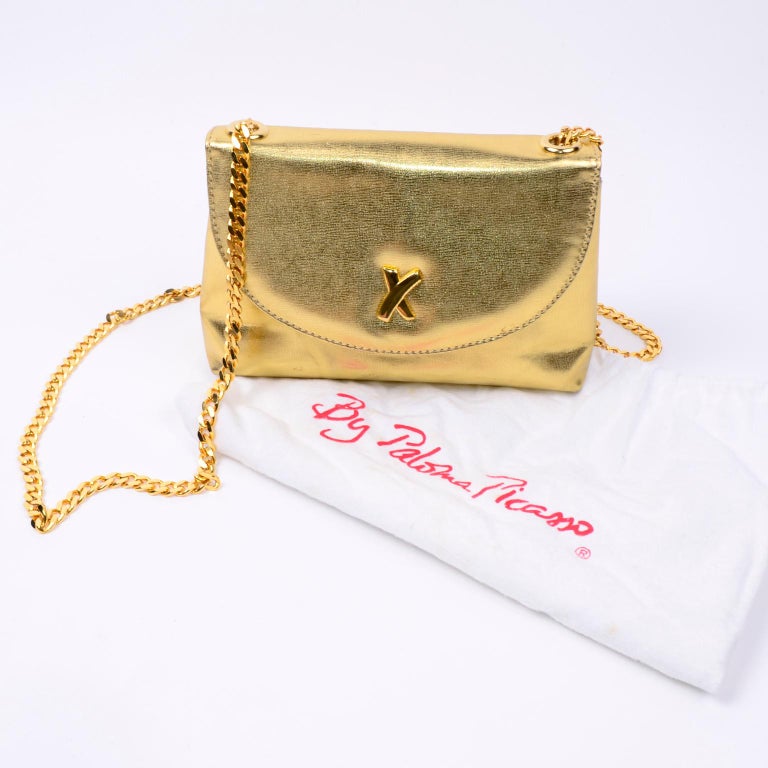 Paloma Picasso Gold Signature X Shoulder Bag With Original Dust Bag For Sale 9