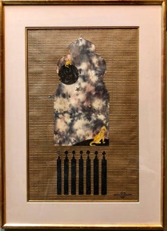 Original Paloma Picasso Vintage Paper and Foil Collage Painting Cat Abstract Mod