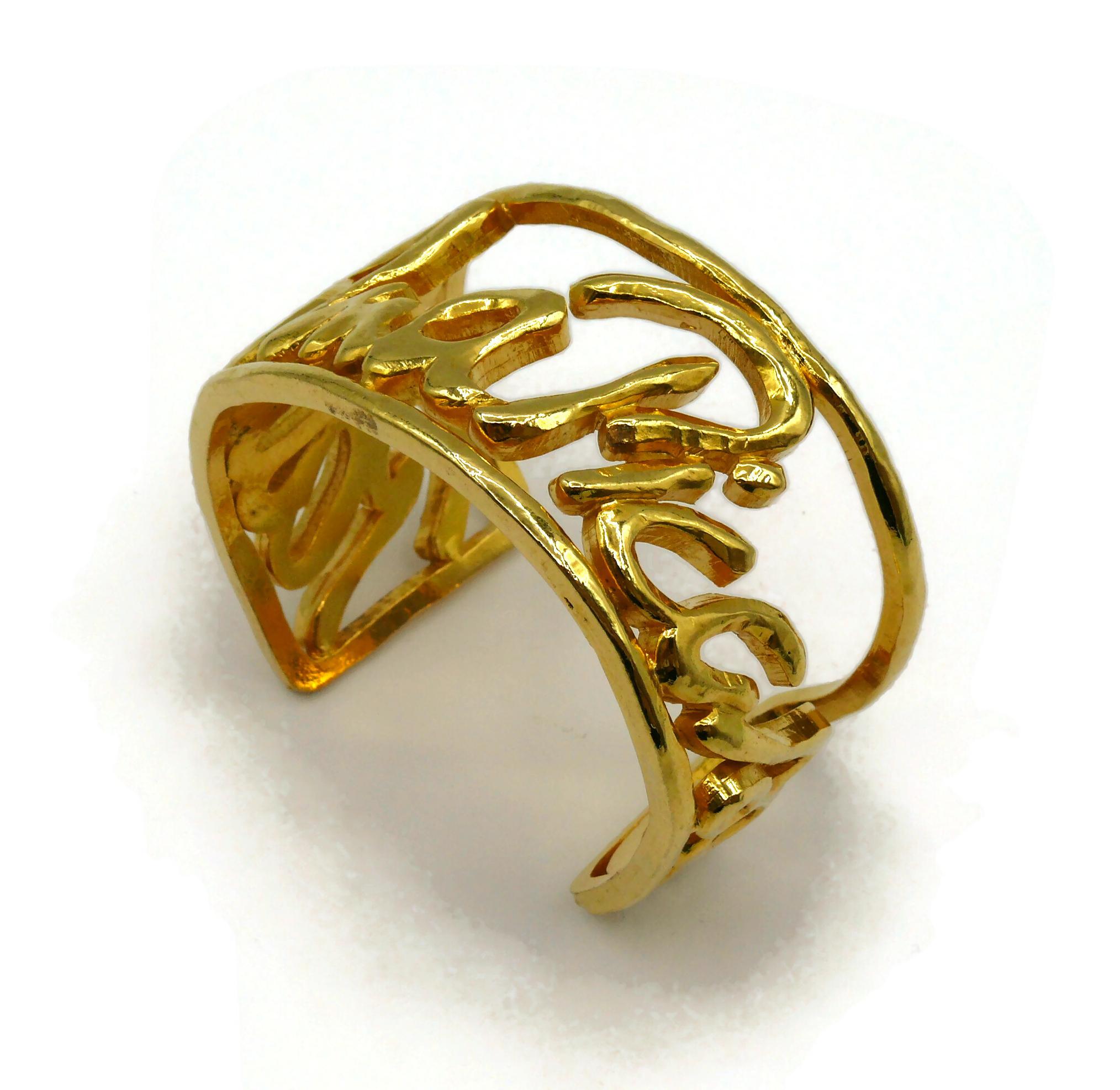 Women's PALOMA PICASSO Parfums Vintage Gold Tone Cursive Signature Cuff Bracelet
