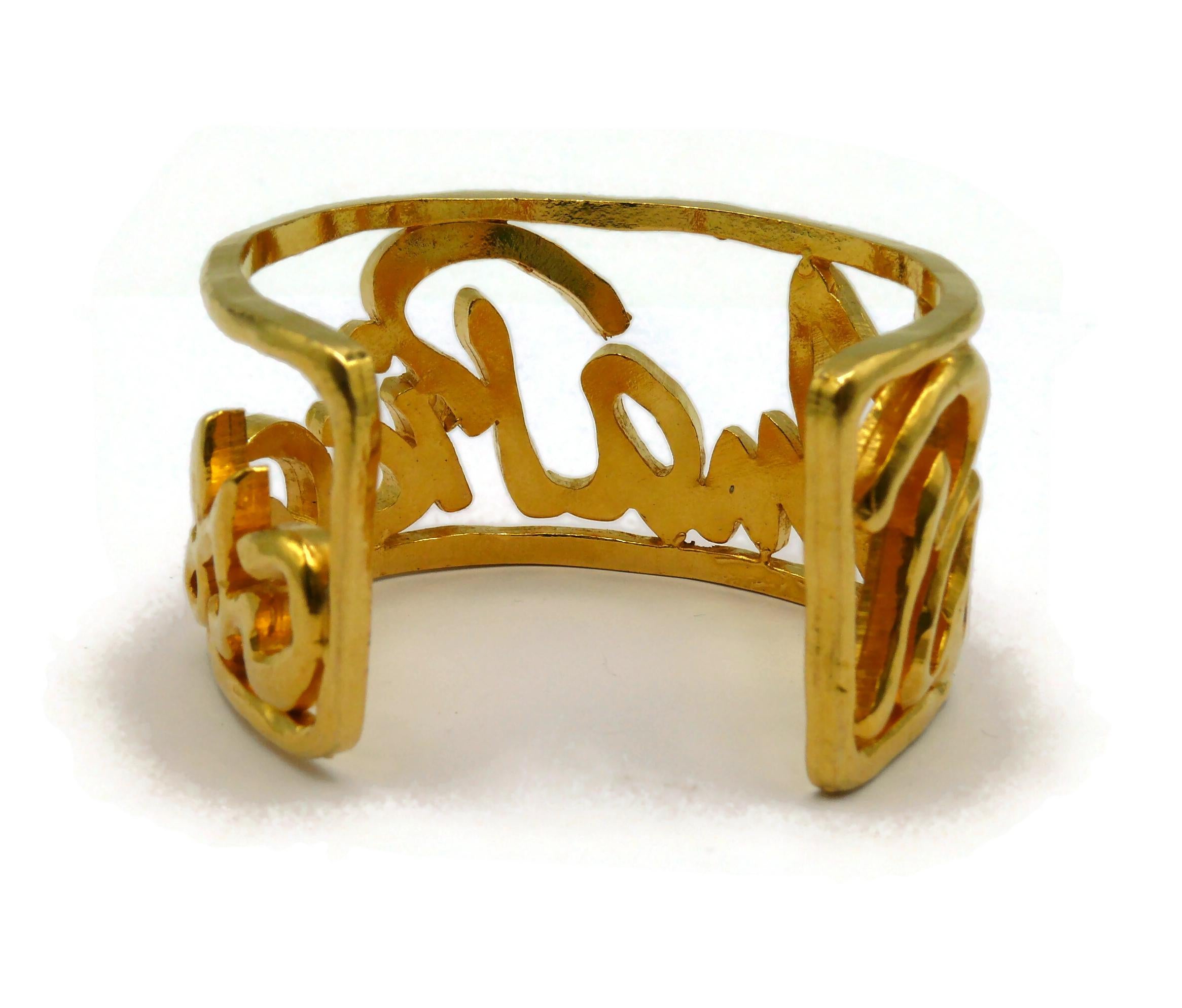 PALOMA PICASSO Parfums Vintage Gold Tone Cursive Signature Cuff Bracelet 1