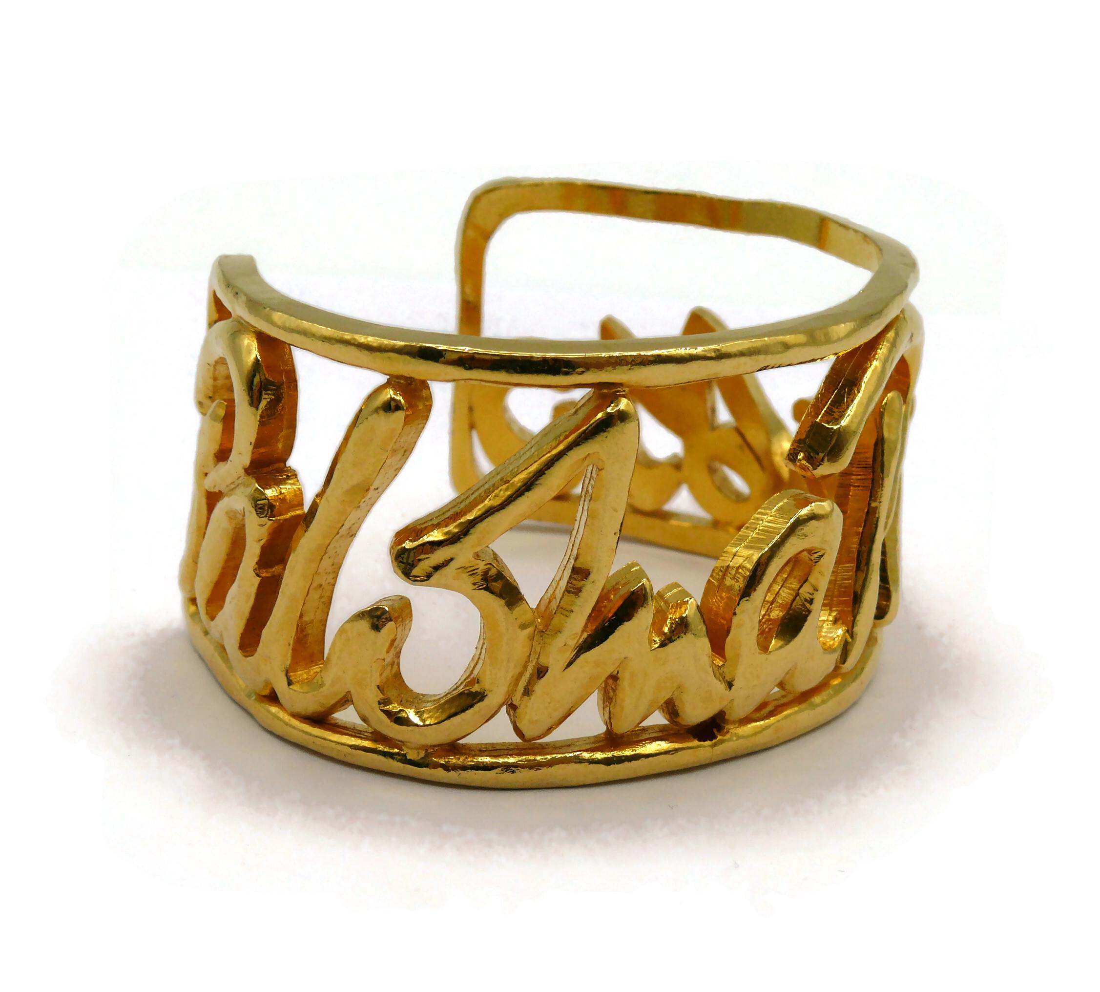 PALOMA PICASSO Parfums Vintage Gold Tone Cursive Signature Cuff Bracelet 3