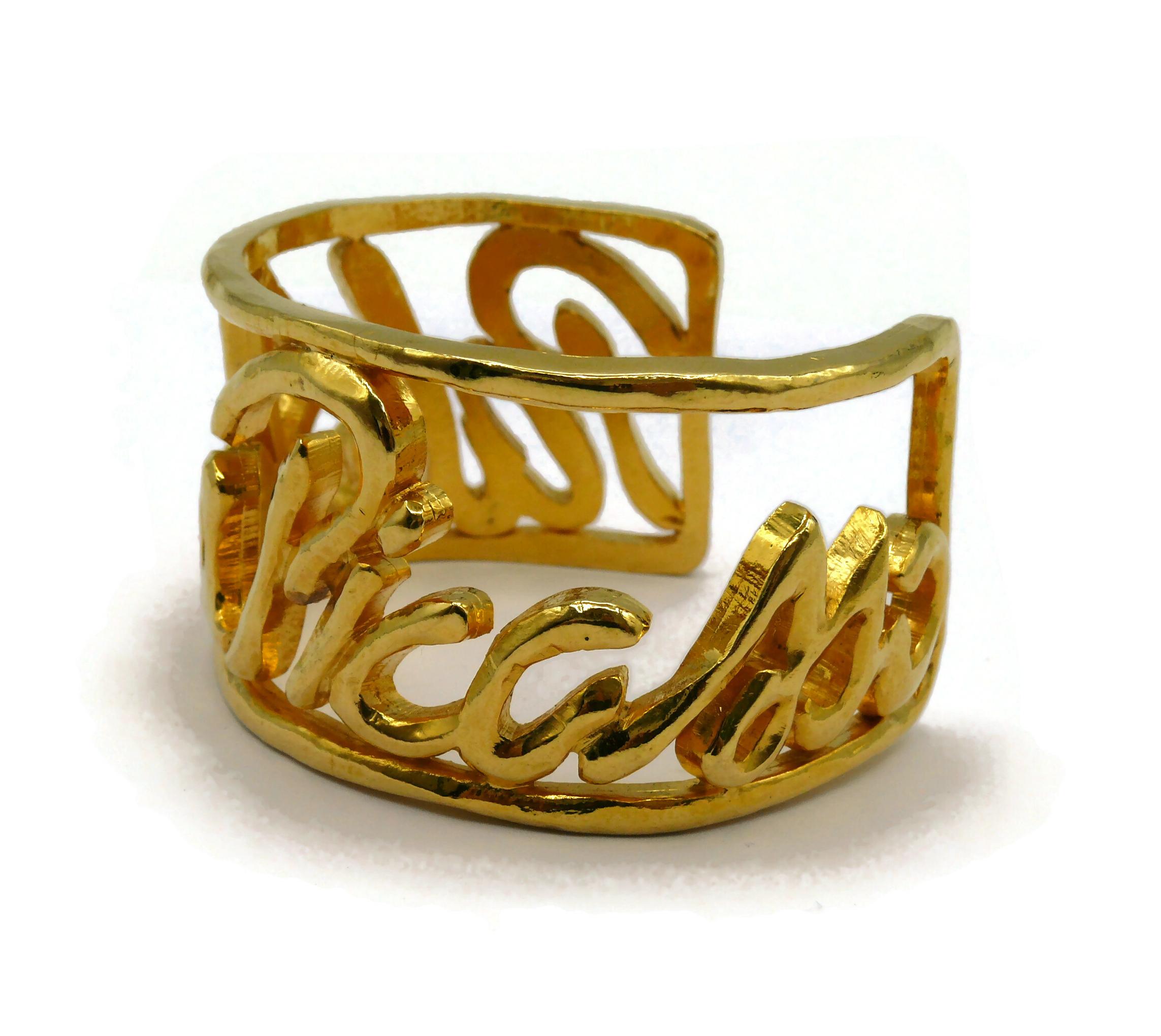 PALOMA PICASSO Parfums Vintage Gold Tone Cursive Signature Cuff Bracelet 4