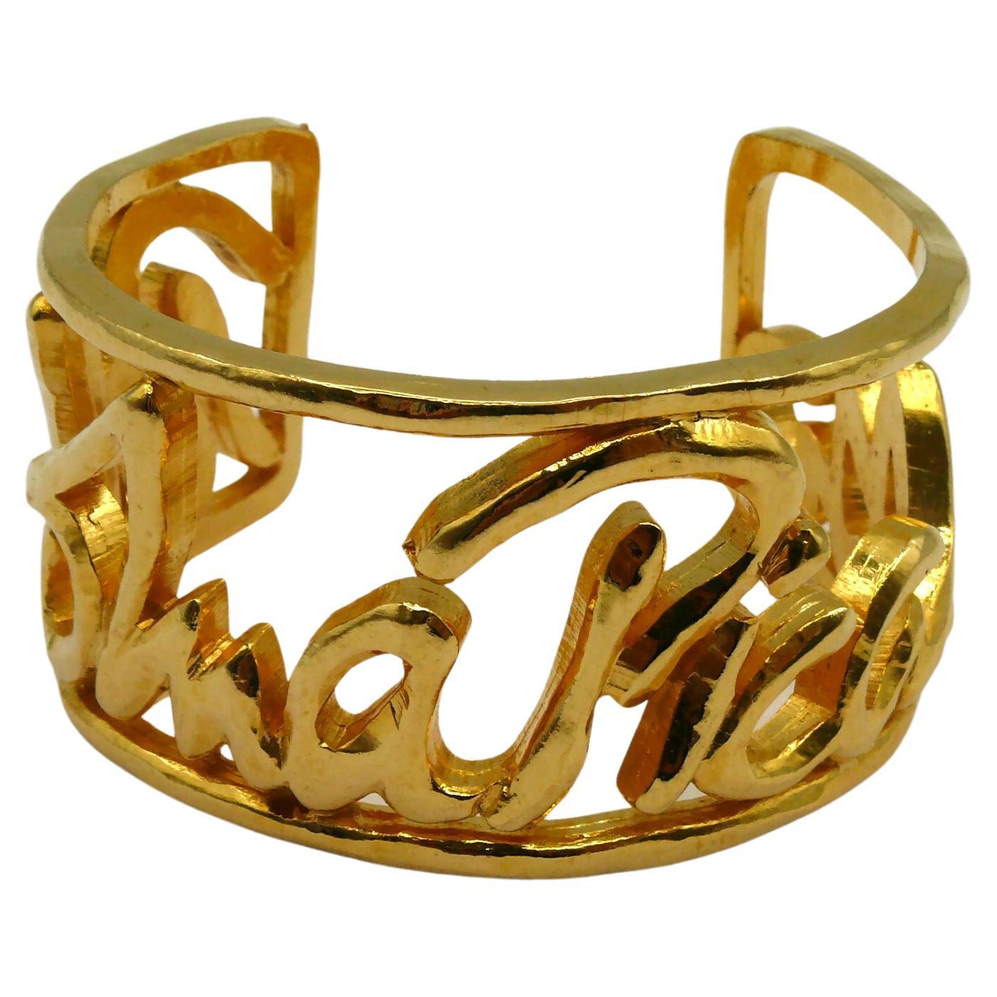 PALOMA PICASSO Parfums Vintage Gold Tone Cursive Signature Cuff Bracelet