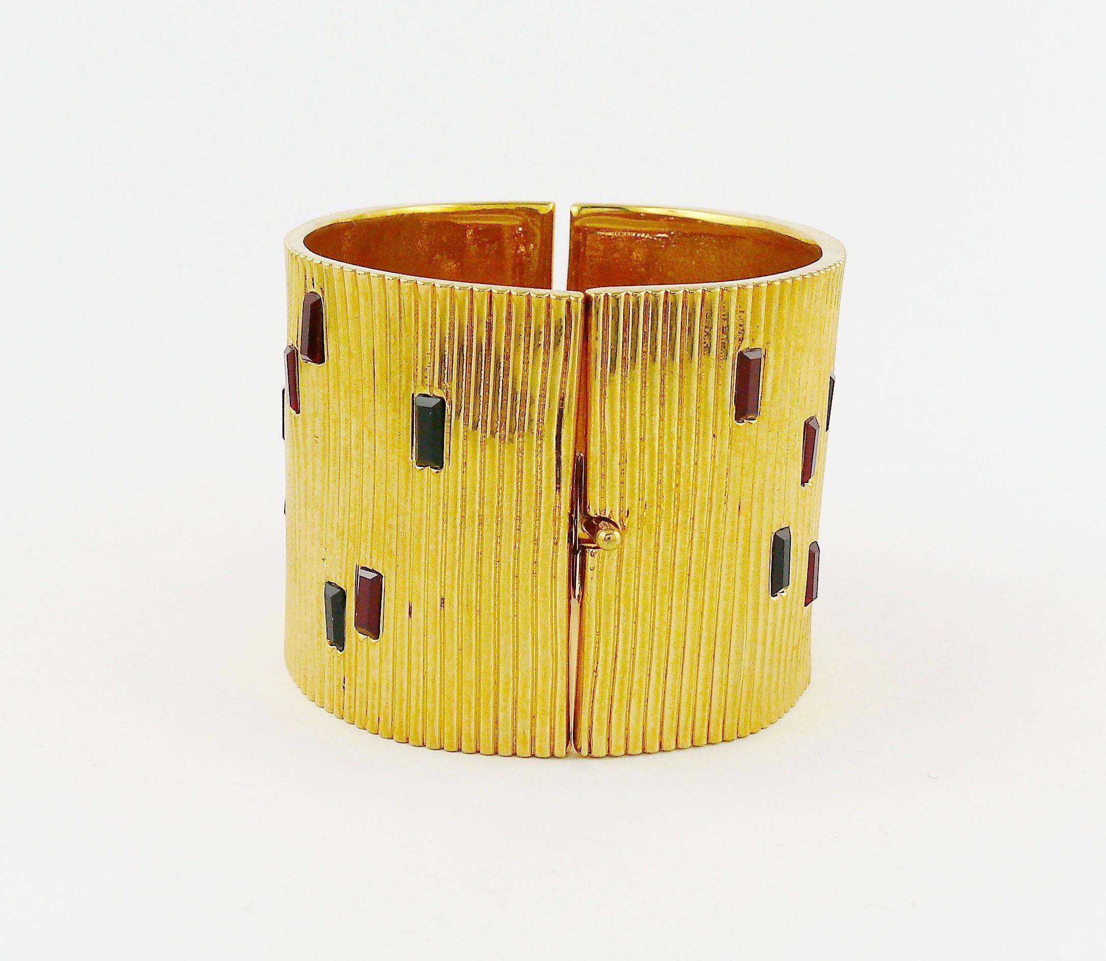 Paloma Picasso Parfums Vintage Jewelled Ribbed Design Wide Cuff Bracelet 4