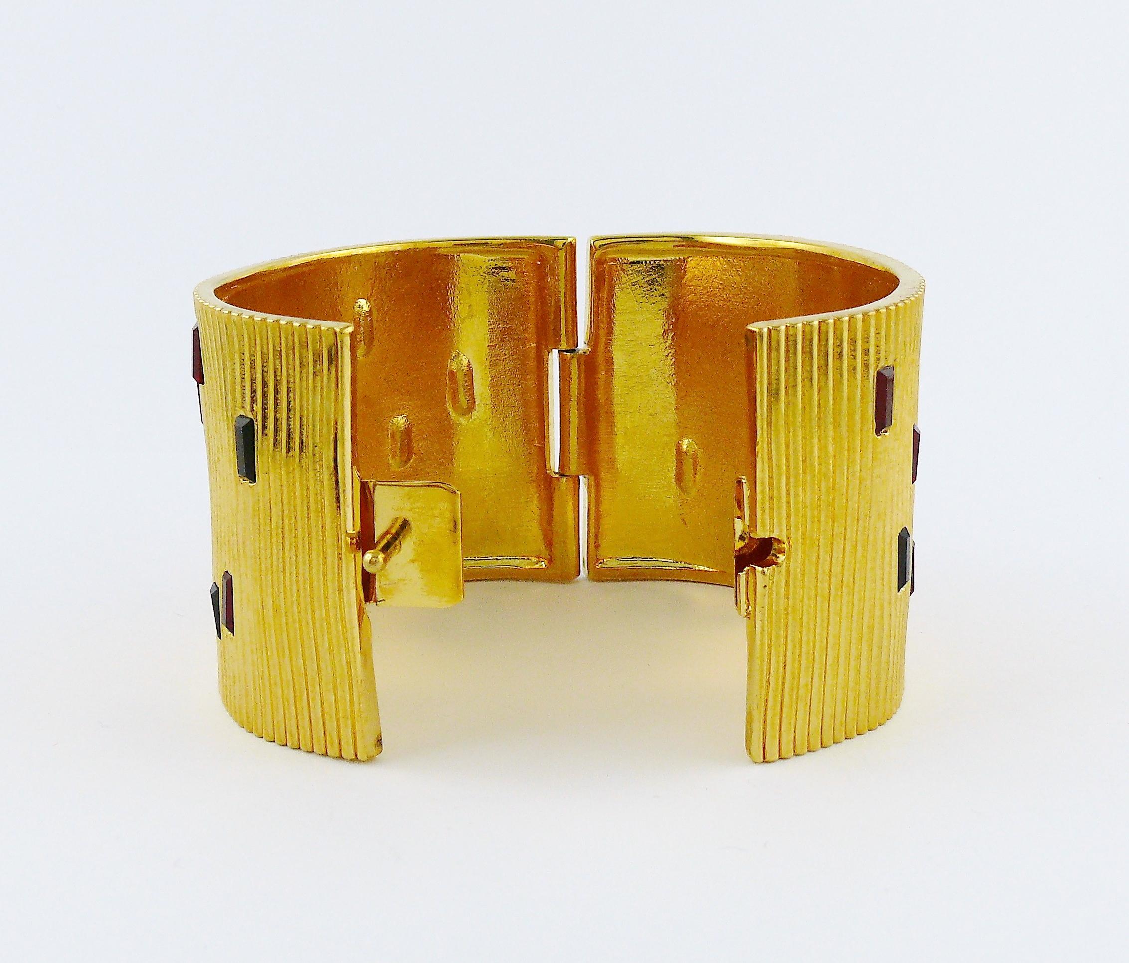 Paloma Picasso Parfums Vintage Jewelled Ribbed Design Wide Cuff Bracelet 6