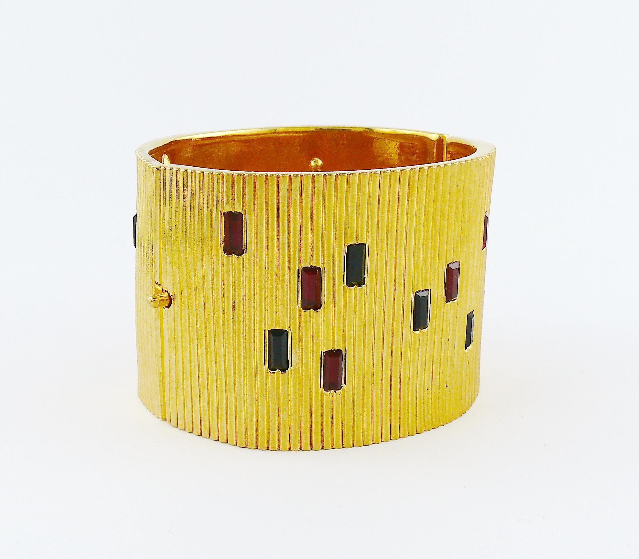 Women's Paloma Picasso Parfums Vintage Jewelled Ribbed Design Wide Cuff Bracelet