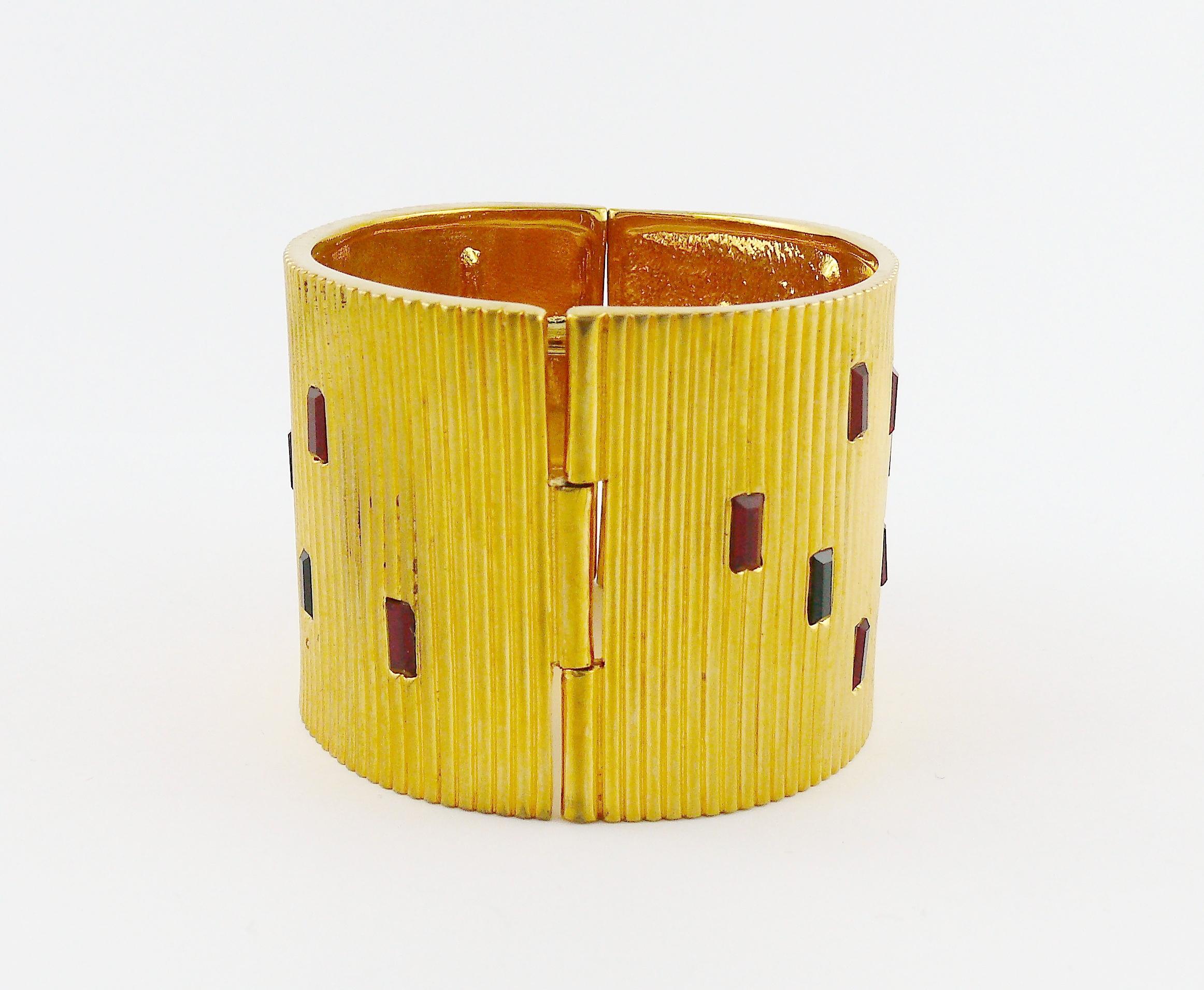 Paloma Picasso Parfums Vintage Jewelled Ribbed Design Wide Cuff Bracelet 1