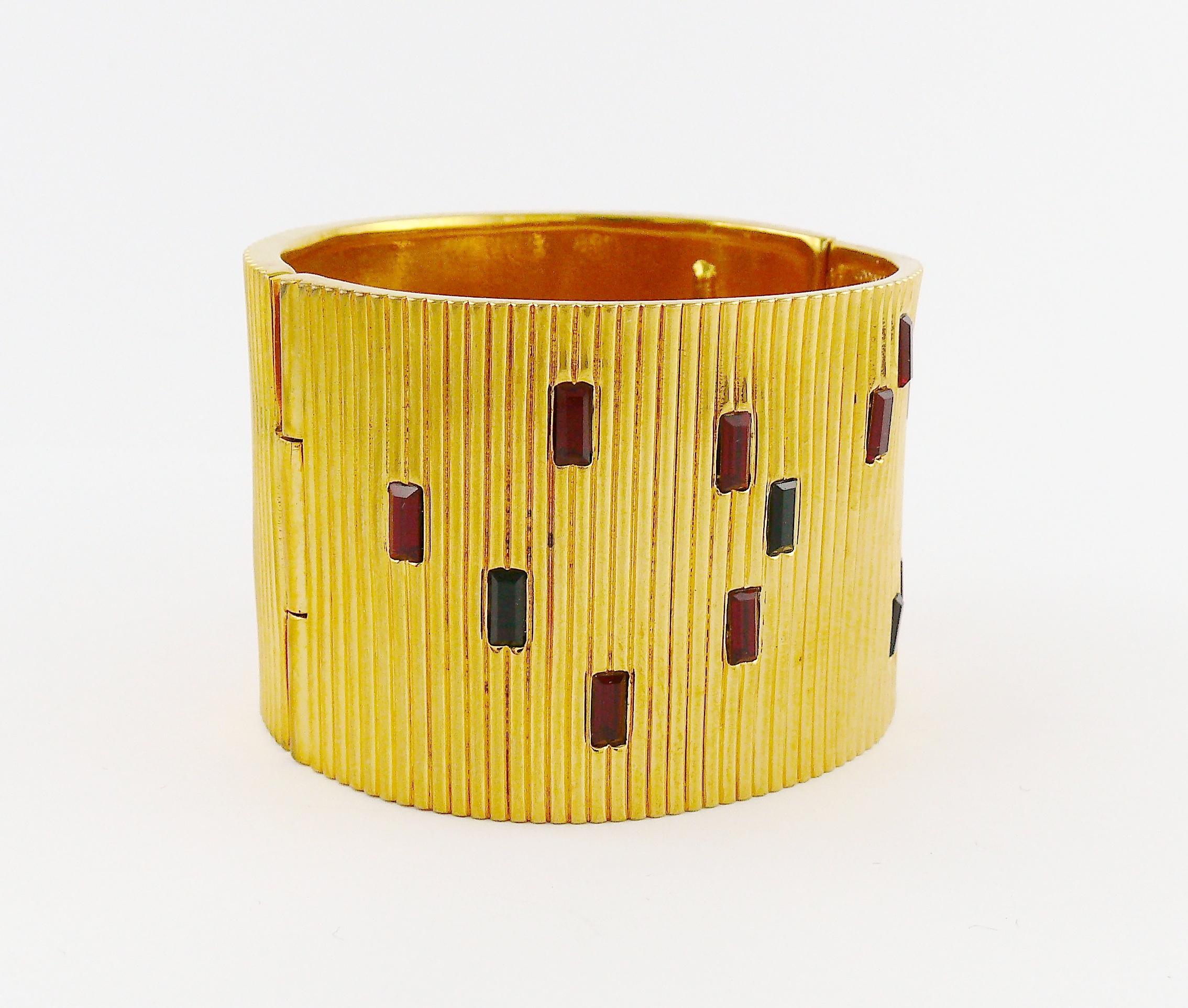 Paloma Picasso Parfums Vintage Jewelled Ribbed Design Wide Cuff Bracelet 2