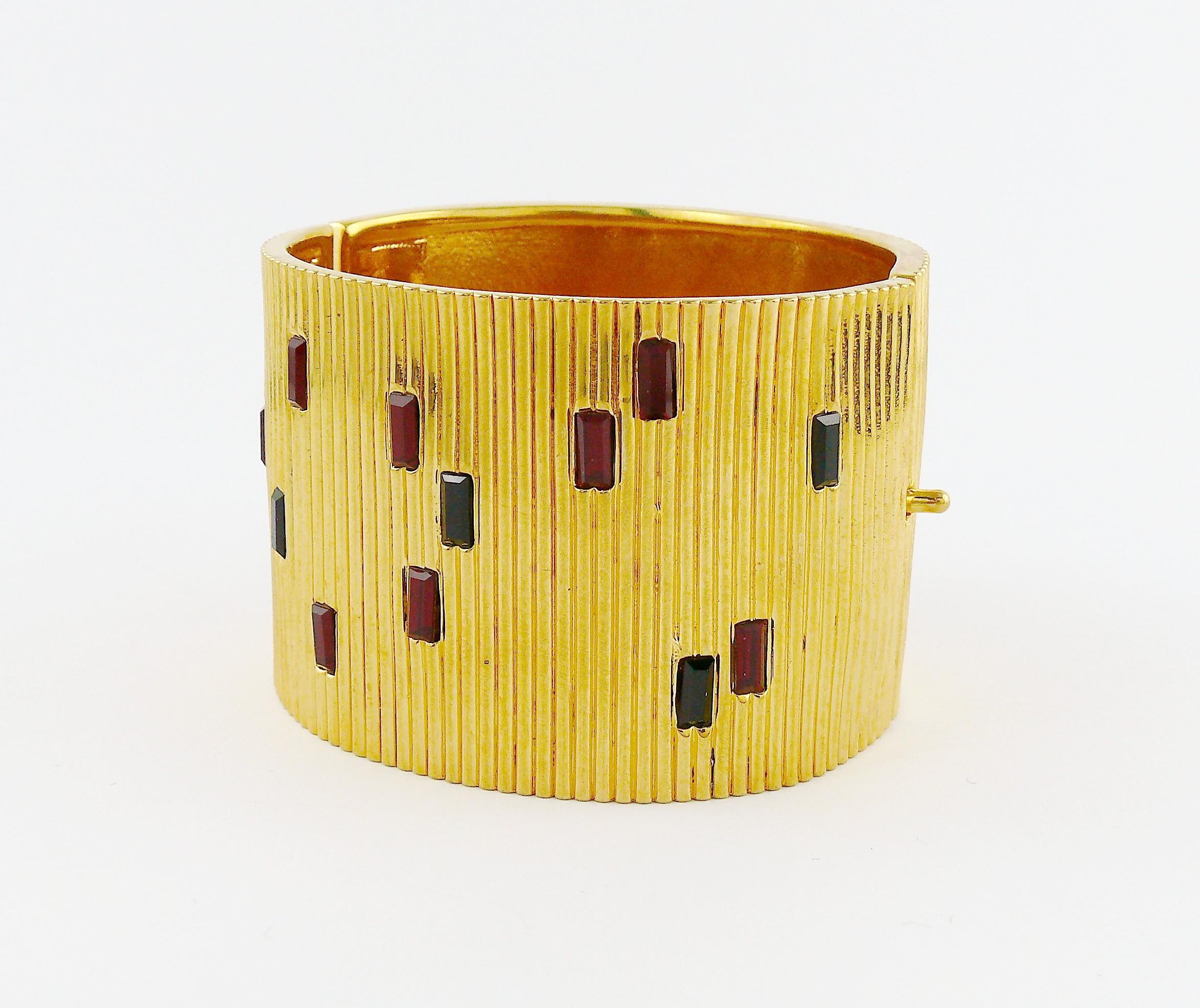 Paloma Picasso Parfums Vintage Jewelled Ribbed Design Wide Cuff Bracelet 3