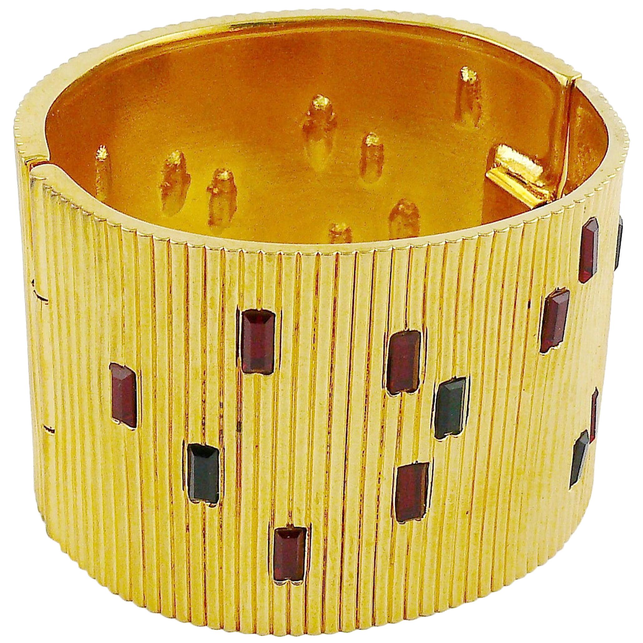 Paloma Picasso Parfums Vintage Jewelled Ribbed Design Wide Cuff Bracelet