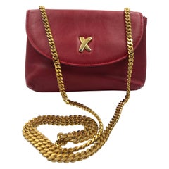 Paloma Picasso Red Leather Gold Chain Crossbody Disco Bag 