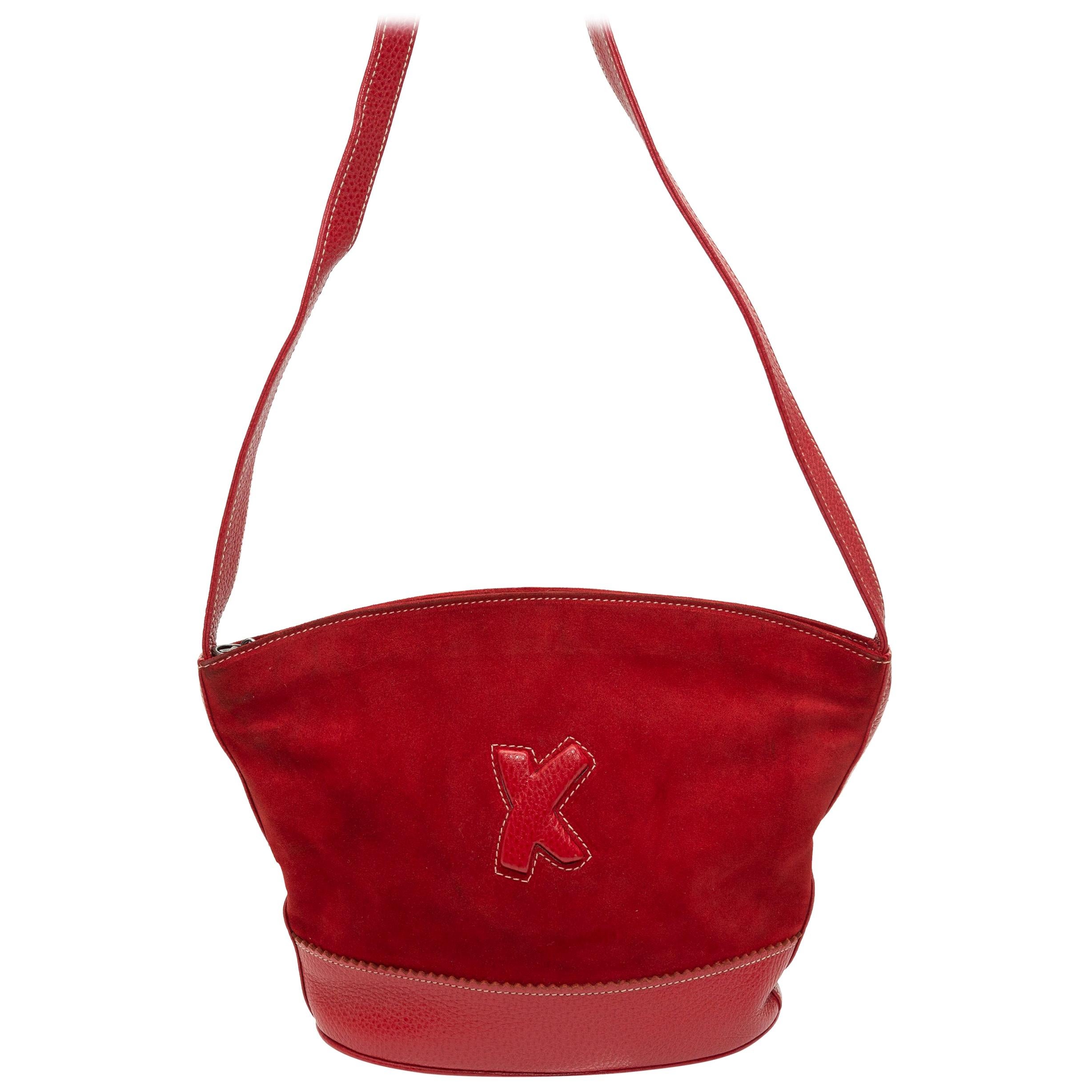 Paloma Picasso Red Suede & Leather Crossbody Bag