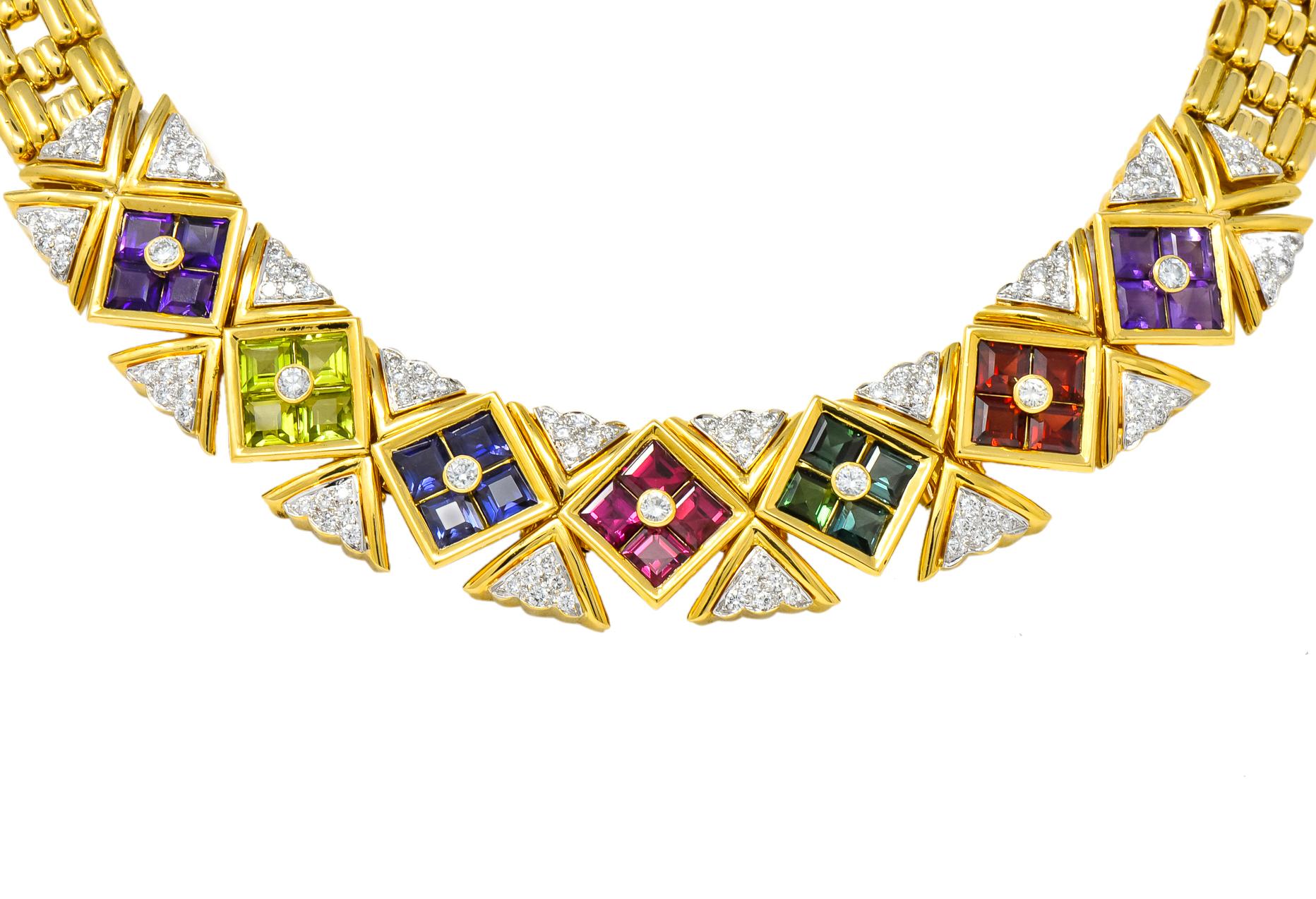 Square Cut Paloma Picasso Tiffany & Co. 13.6 Carat Multi-Gem Diamond 18 Karat Gold Necklace