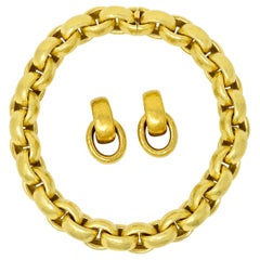 Vintage Paloma Picasso Tiffany & Co. 18 Karat Gold Hammered Link Necklace Earring Set