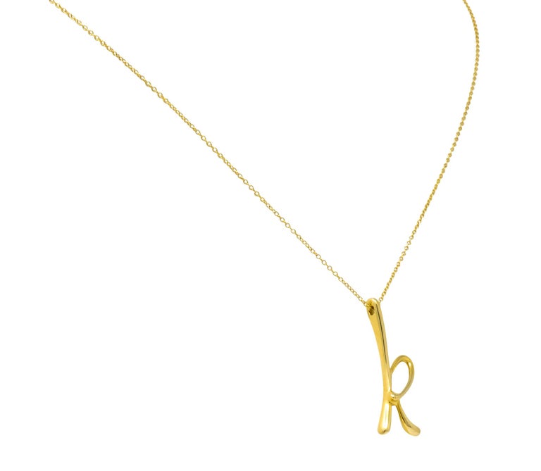 Paloma Picasso Tiffany & Co. 18 Karat Gold Letter K Pendant Necklace In Excellent Condition In Philadelphia, PA