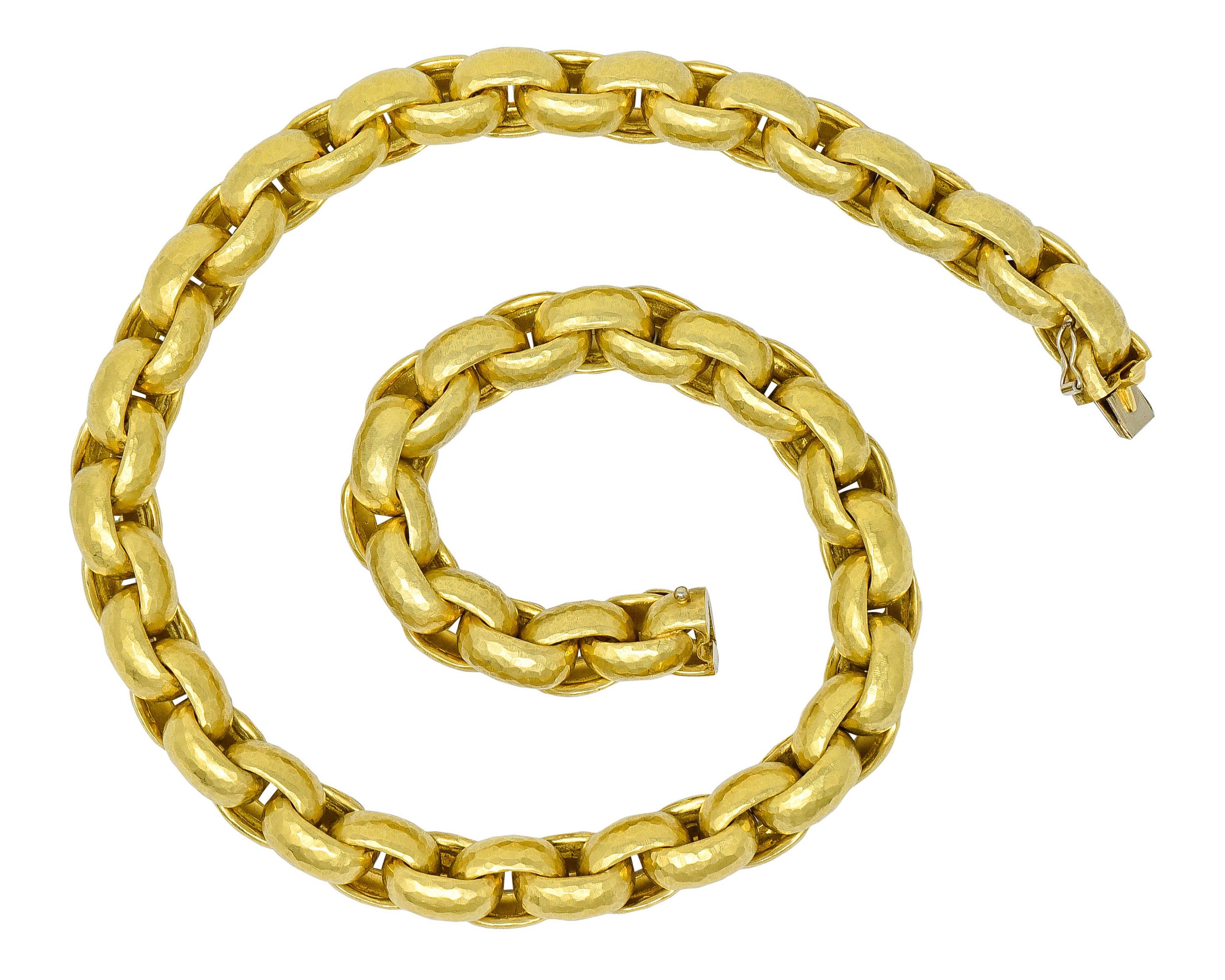 Substantial cable chain necklace featured puffed curb links

With a strongly hammered finish

Completed by a concealed clasp with figure eight safety

With Italian assay marks for 18 karat gold

Fully signed Paloma Picasso and Tiffany & Co.

Circa: