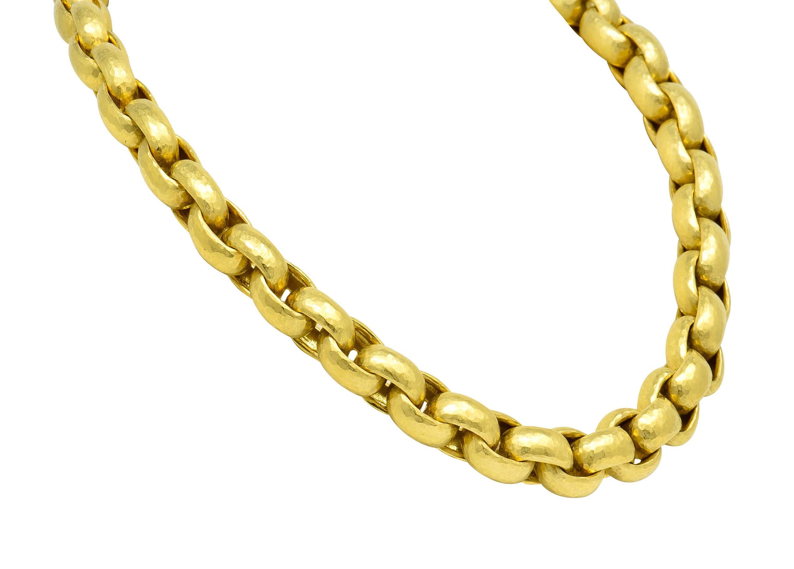Paloma Picasso Tiffany & Co. 18 Karat Yellow Gold Hammered Link Necklace In Excellent Condition In Philadelphia, PA