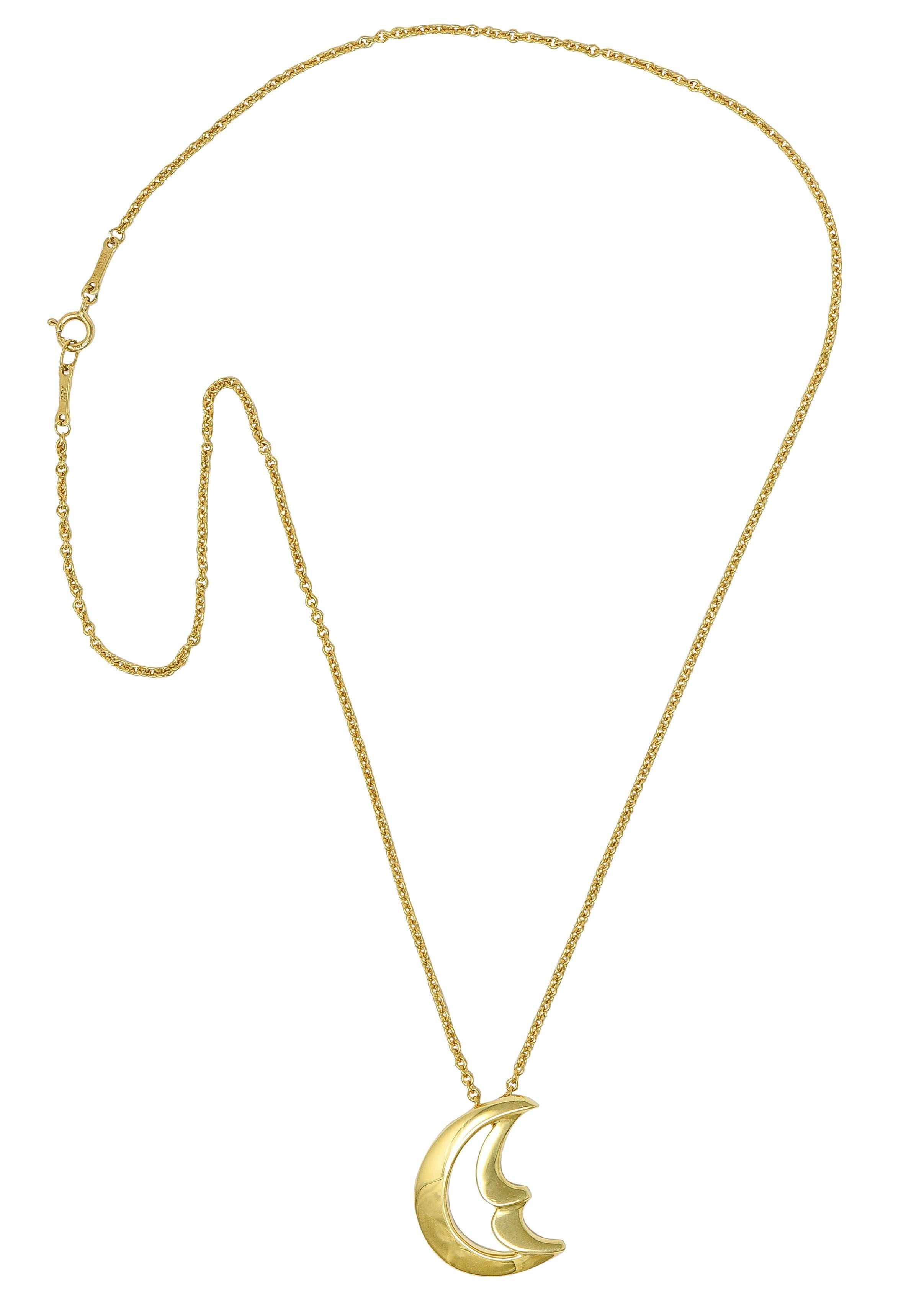 Moderno Paloma Picasso for Tiffany & Co. 18K Golding Co. Collana con ciondolo a forma di luna con graffiti d'epoca in vendita