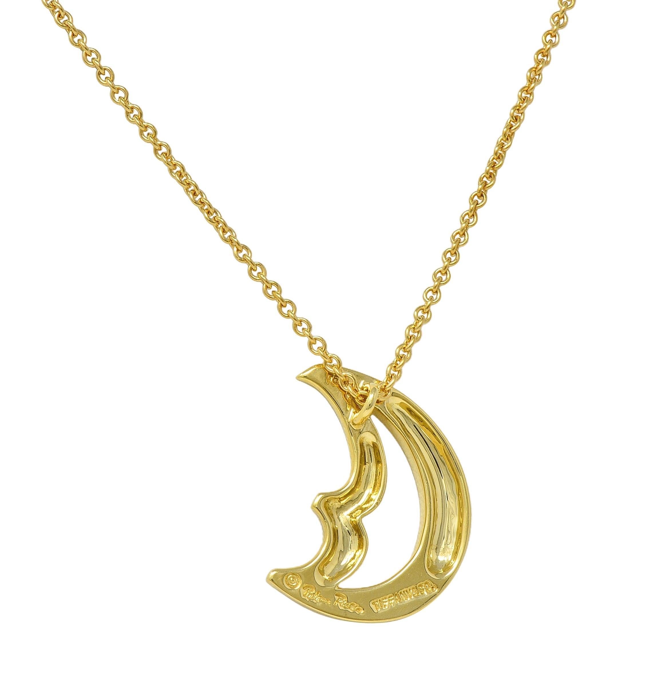 Donna Paloma Picasso for Tiffany & Co. 18K Golding Co. Collana con ciondolo a forma di luna con graffiti d'epoca in vendita
