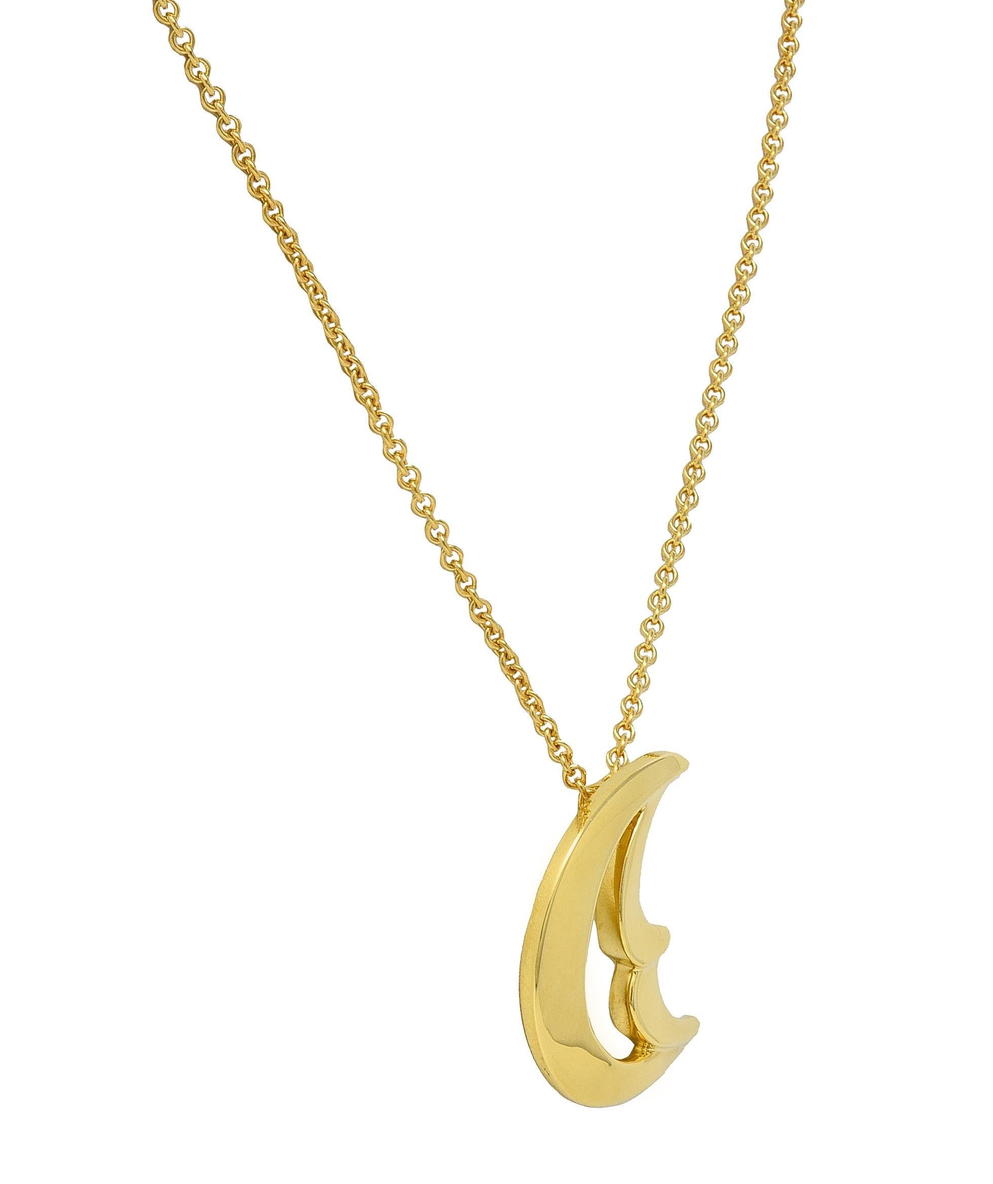 Paloma Picasso for Tiffany & Co. 18K Golding Co. Collana con ciondolo a forma di luna con graffiti d'epoca in vendita 1