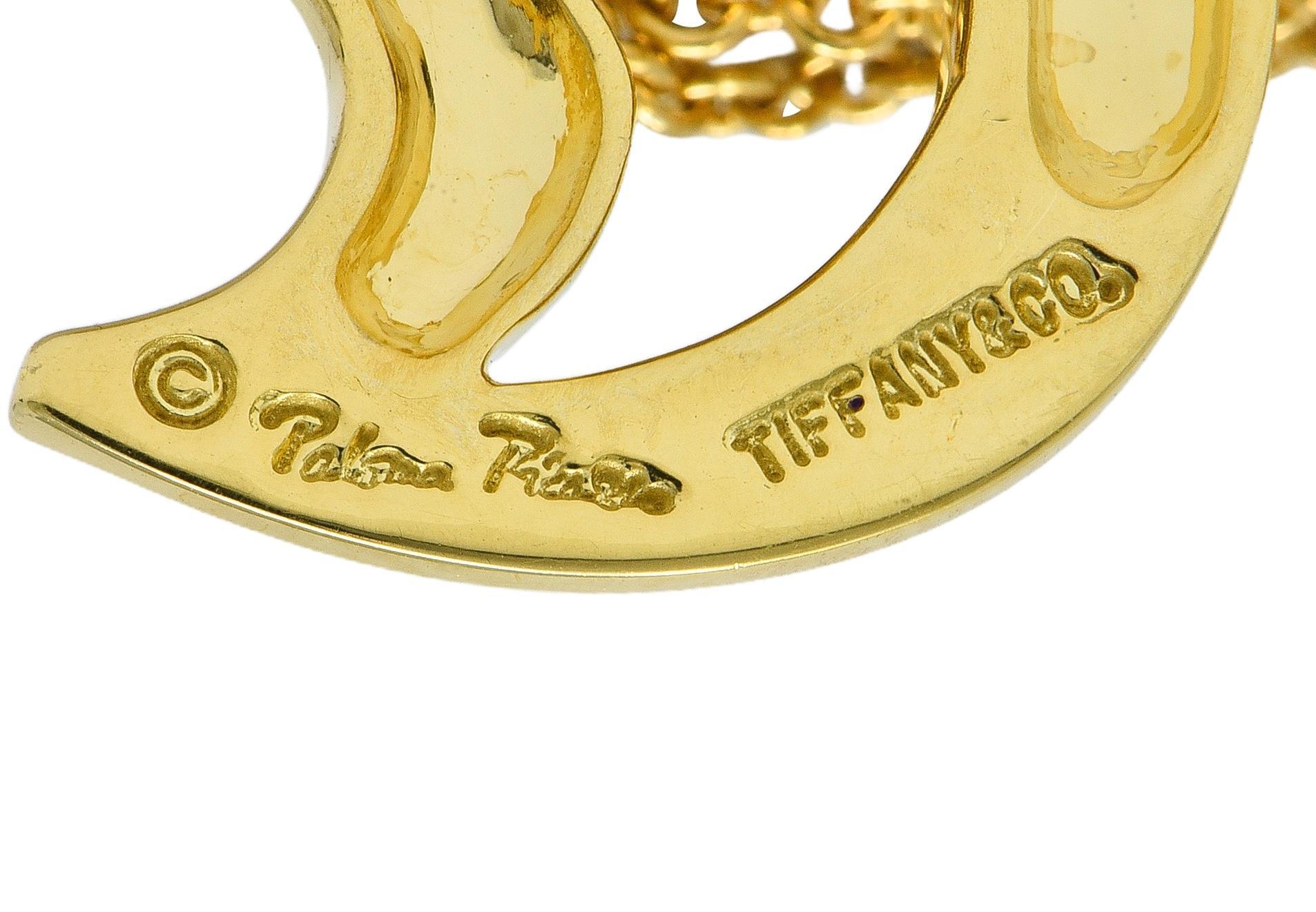 Paloma Picasso for Tiffany & Co. 18K Golding Co. Collana con ciondolo a forma di luna con graffiti d'epoca in vendita 2