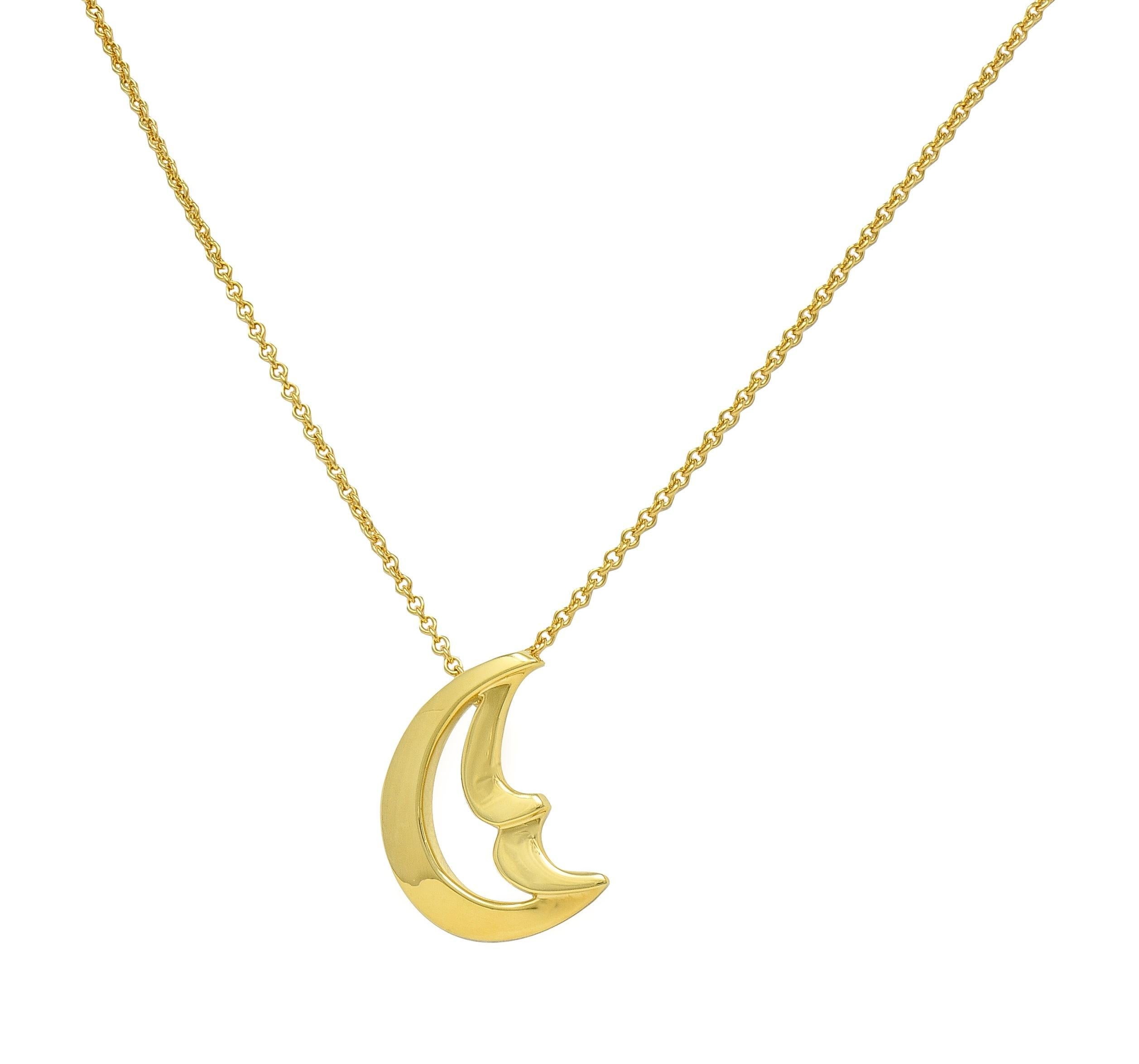 Paloma Picasso for Tiffany & Co. 18K Golding Co. Collana con ciondolo a forma di luna con graffiti d'epoca in vendita