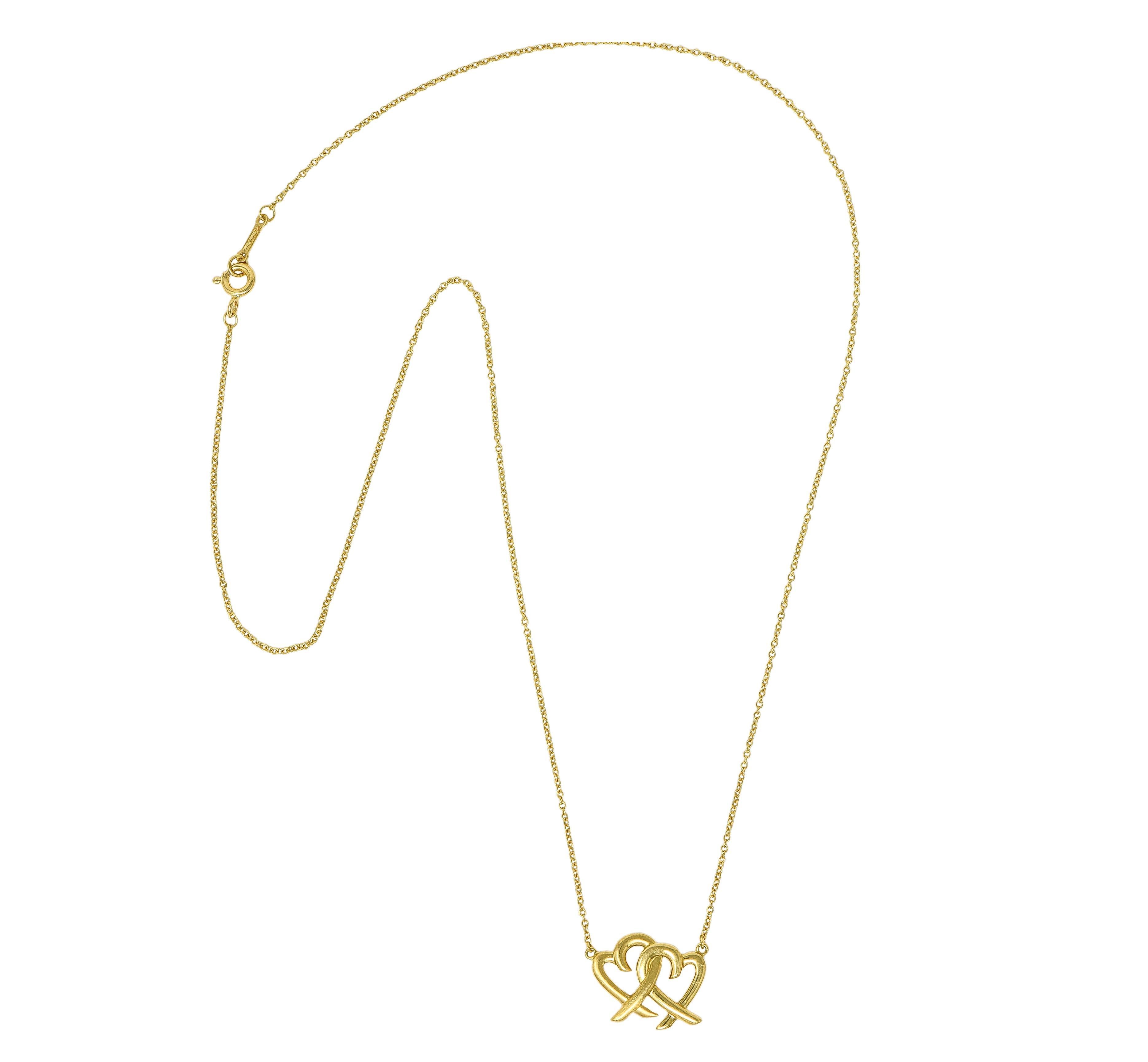 Contemporaneo Paloma Picasso for Tiffany & Co. Collana con doppi cuori d'amore in oro giallo 18 carati in vendita