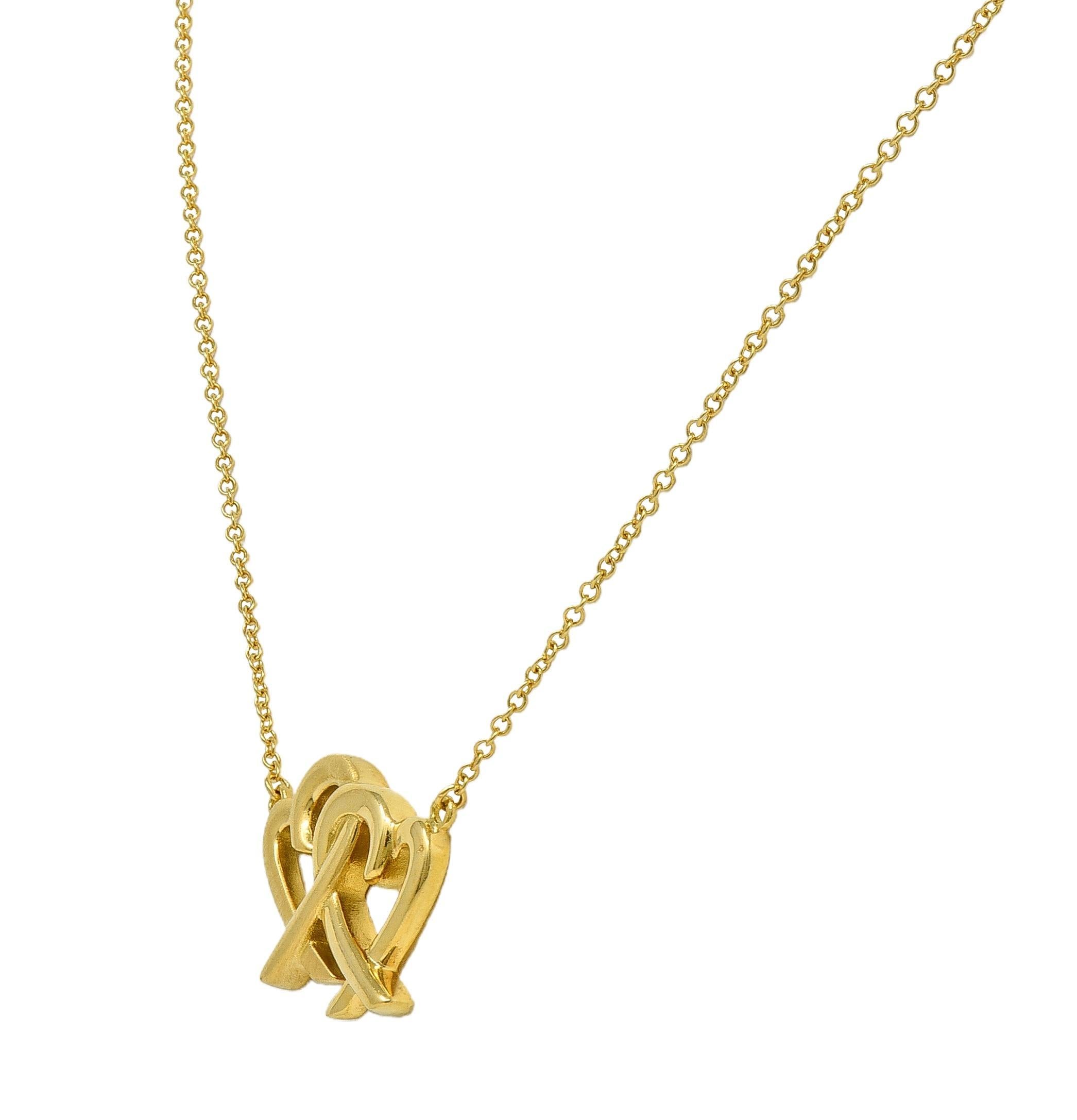 Paloma Picasso for Tiffany & Co. Collana con doppi cuori d'amore in oro giallo 18 carati In condizioni ottime in vendita a Philadelphia, PA