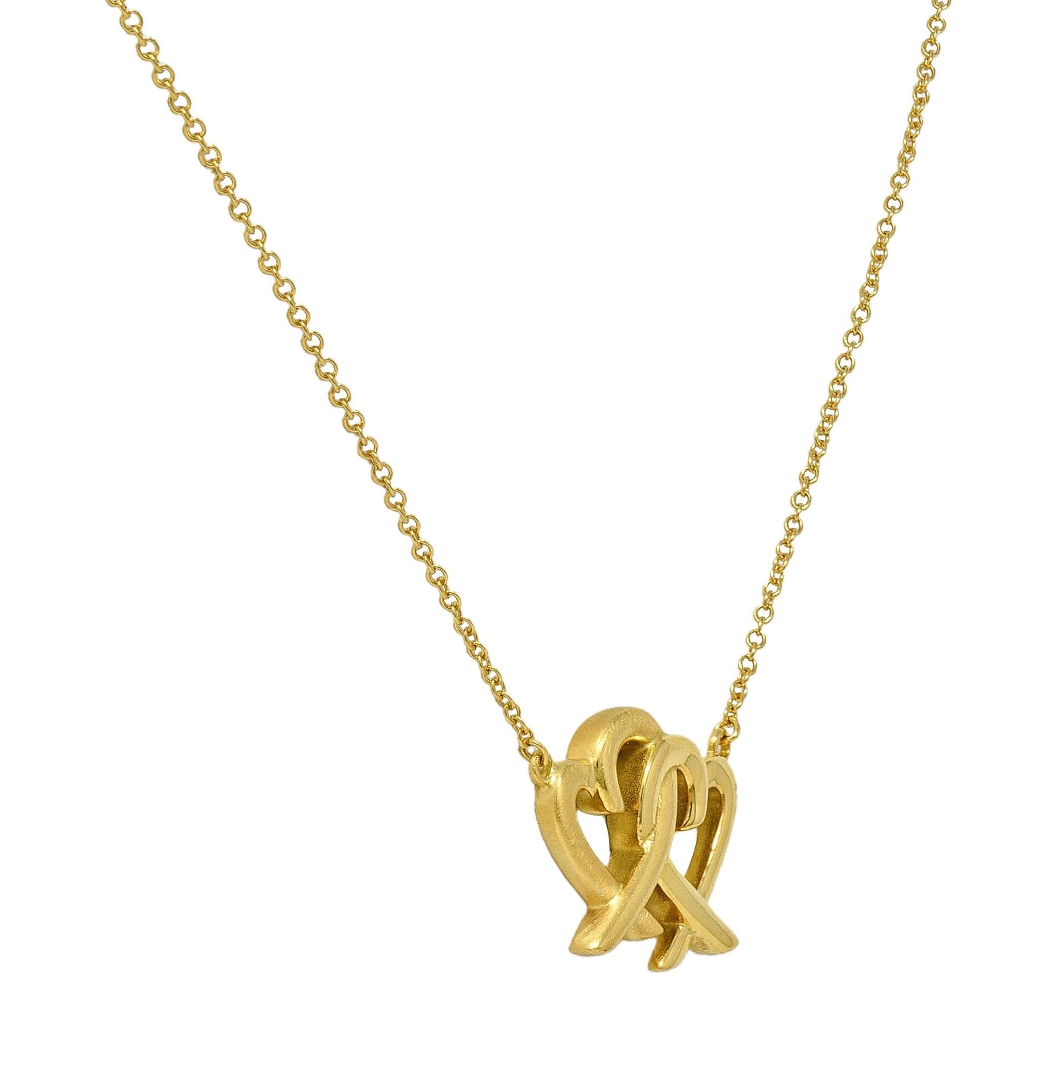 Paloma Picasso for Tiffany & Co. Collana con doppi cuori d'amore in oro giallo 18 carati in vendita 1