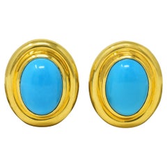Paloma Picasso Tiffany & Co. 1980's Turquoise 18 Karat Yellow Gold Earrings