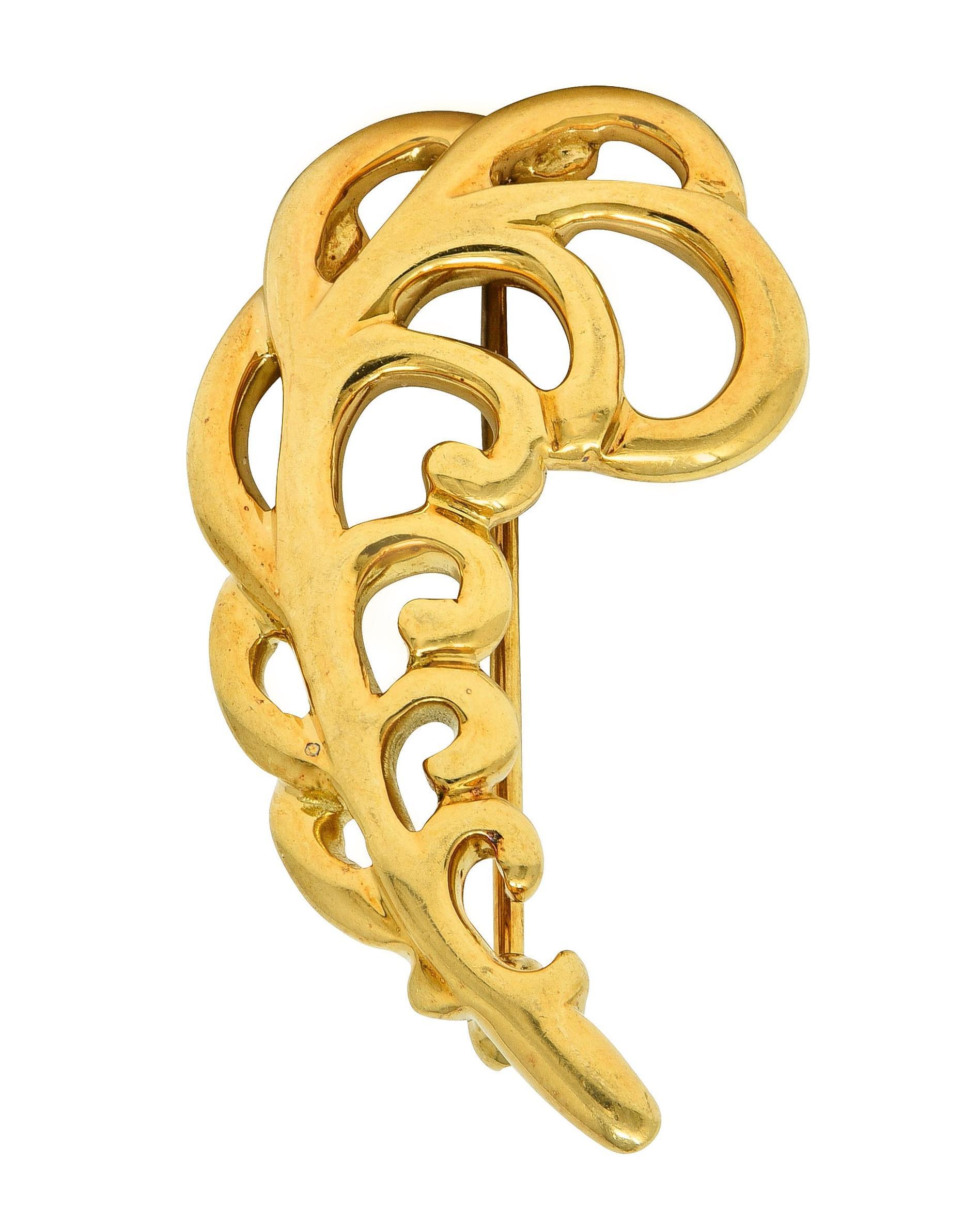 Paloma Picasso Tiffany 
Co. 1981 18K Yellow Gold Vintage Feather Plume Brooch