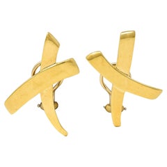 Paloma Picasso Tiffany & Co. 1983 18K Gold X Graffiti Vintage Ear-Clip Earrings
