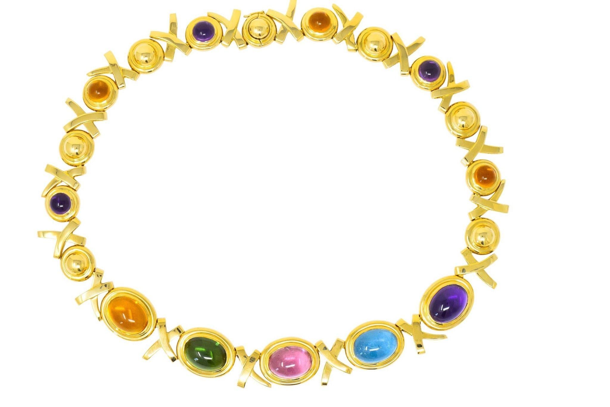 Women's or Men's Paloma Picasso Tiffany & Co. 1983 Multi Gem 18 Karat Gold Forever X-Necklace