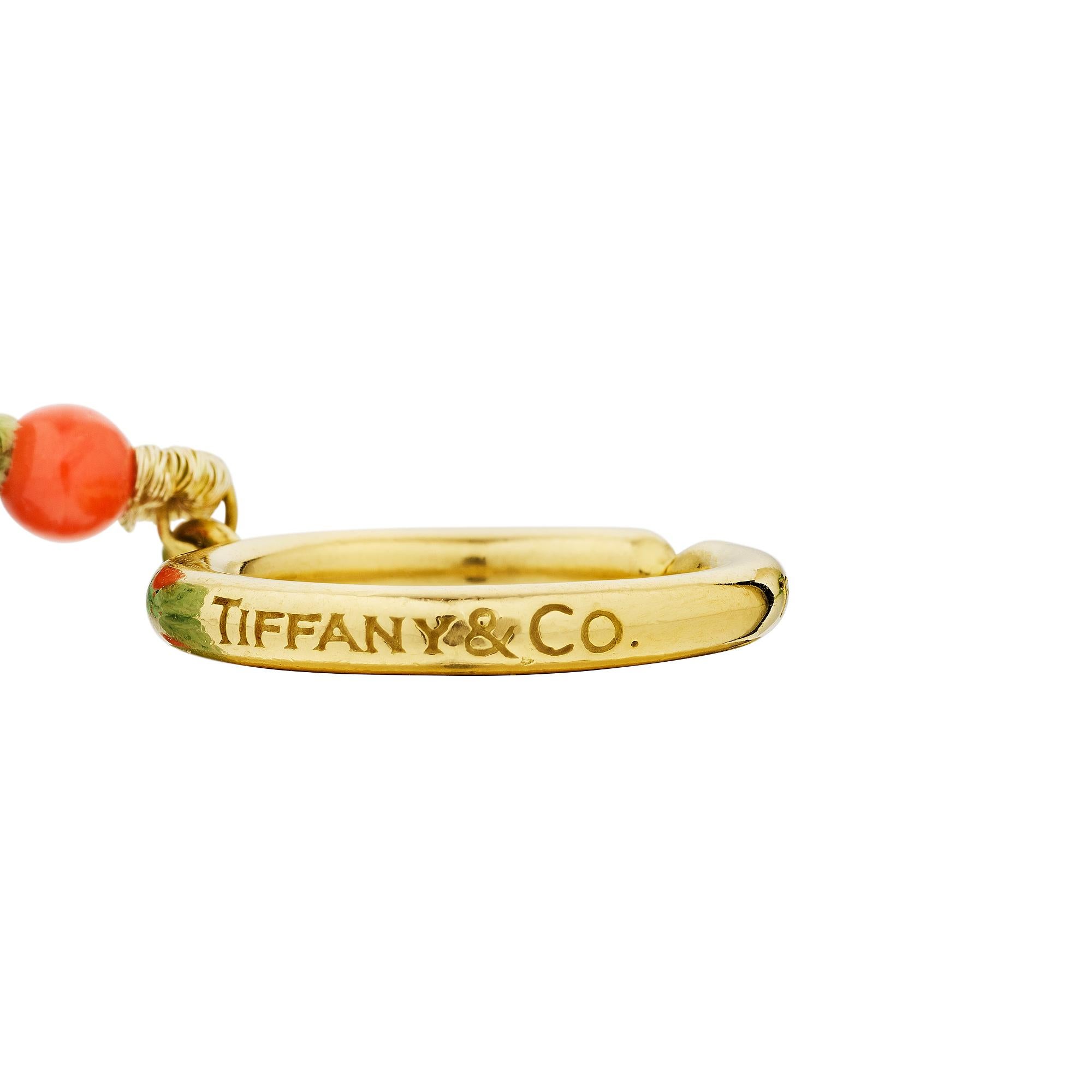 Women's or Men's Paloma Picasso Tiffany & Co. Carved Jade Coral Gold Modernist Bead Necklace