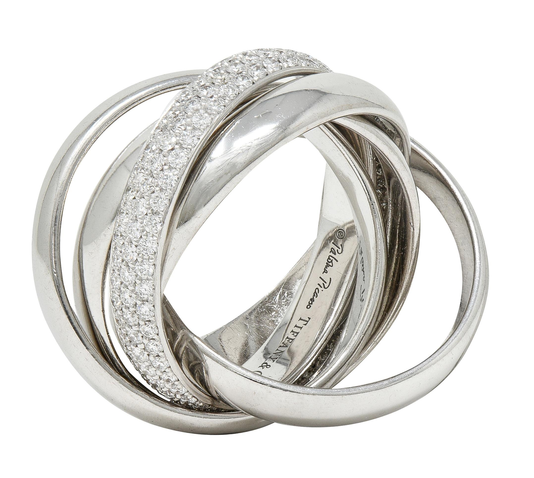 Paloma Picasso Tiffany & Co. Diamond 18K White Gold Vintage Melody Band Ring In Excellent Condition For Sale In Philadelphia, PA