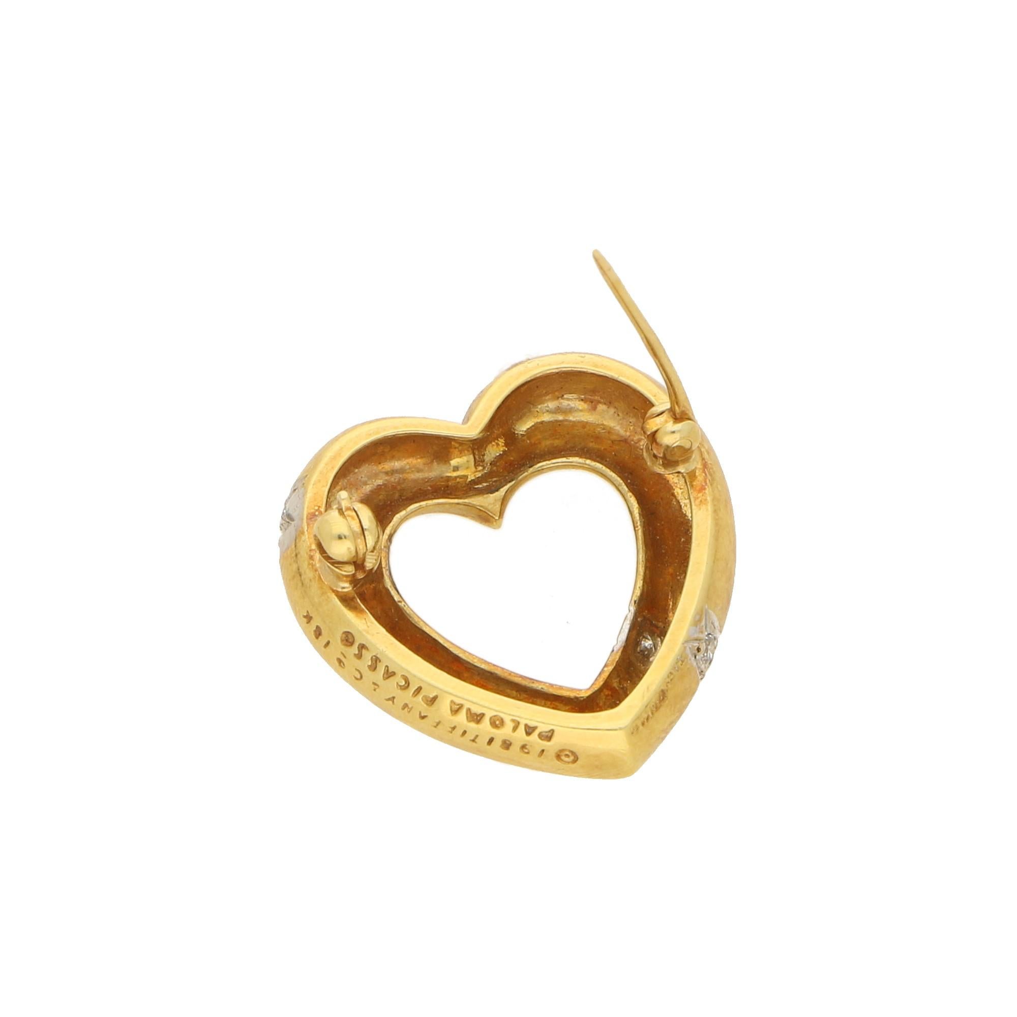 Retro Paloma Picasso Tiffany & Co. Diamond Heart Brooch in 18 Carat Gold, circa 1981
