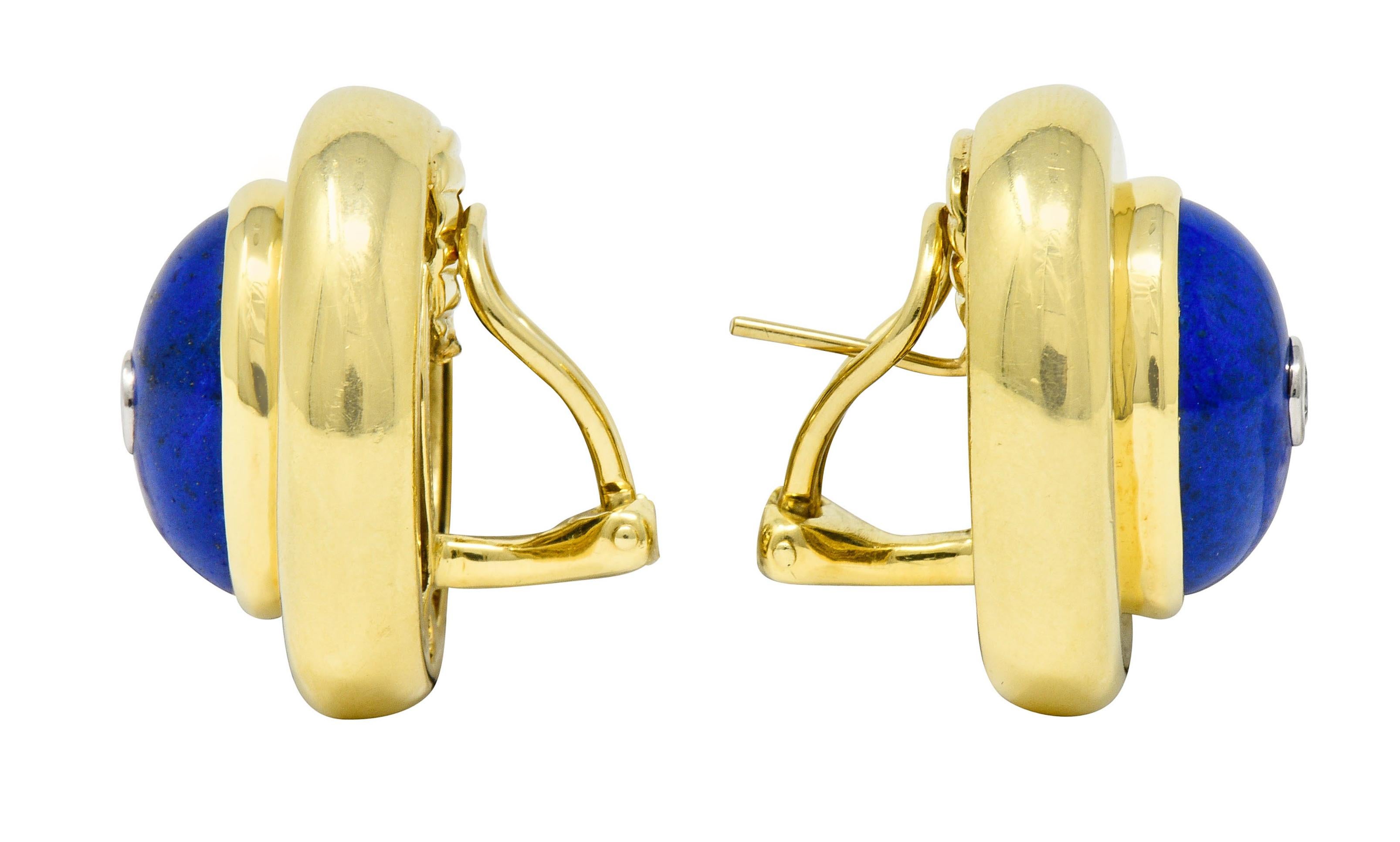 Contemporary Paloma Picasso Tiffany & Co. Diamond Lapis 18 Karat Gold Earrings