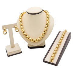 Paloma Picasso Tiffany & Co Hammered Link Necklace Bracelet Earrings Set 18K