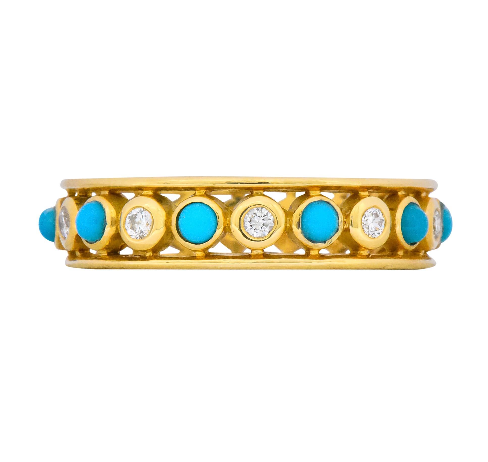 Contemporary Paloma Picasso Tiffany & Co. Italy Diamond Turquoise 18 Karat Gold Band Ring