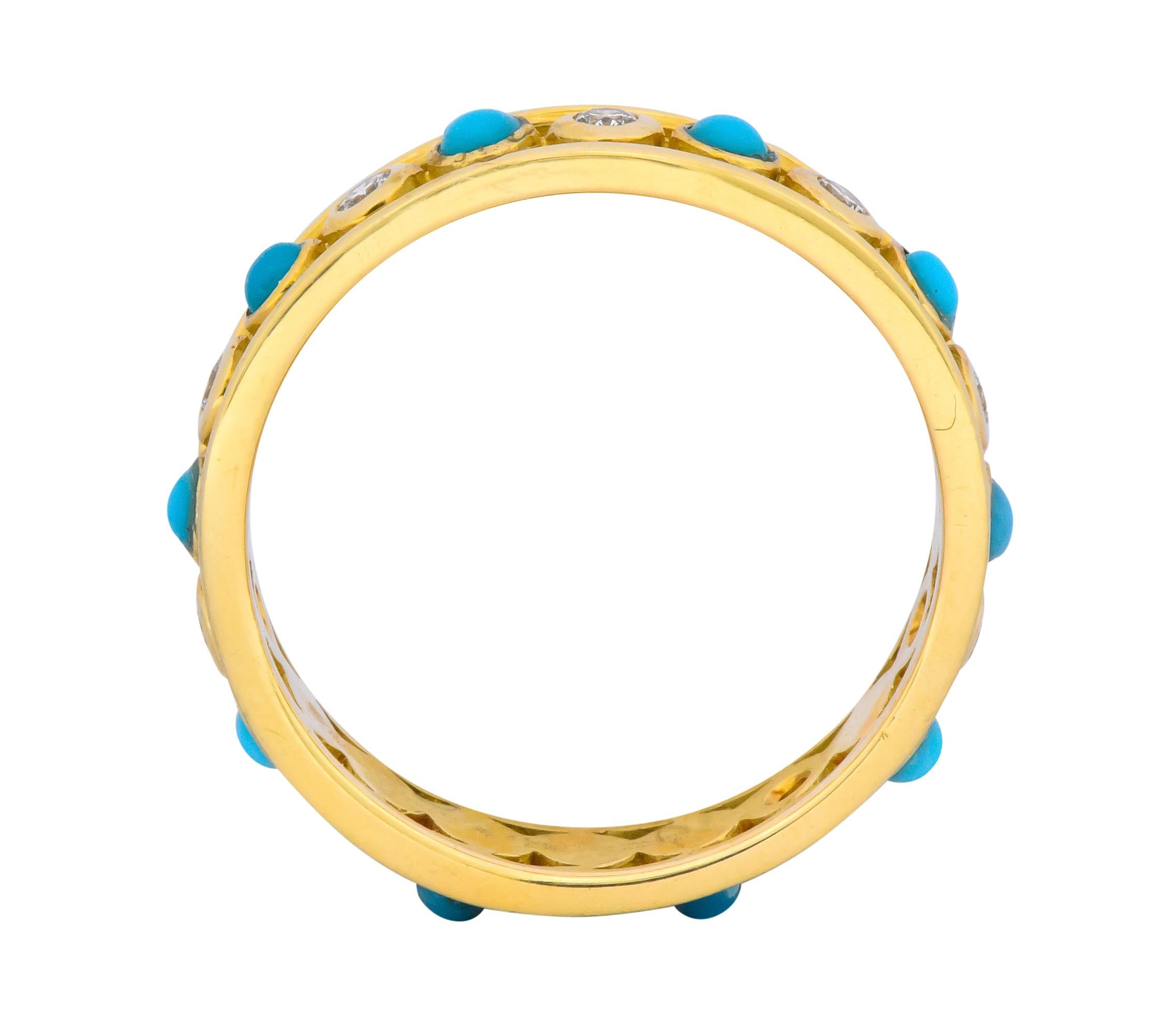 Paloma Picasso Tiffany & Co. Italy Diamond Turquoise 18 Karat Gold Band Ring In Excellent Condition In Philadelphia, PA