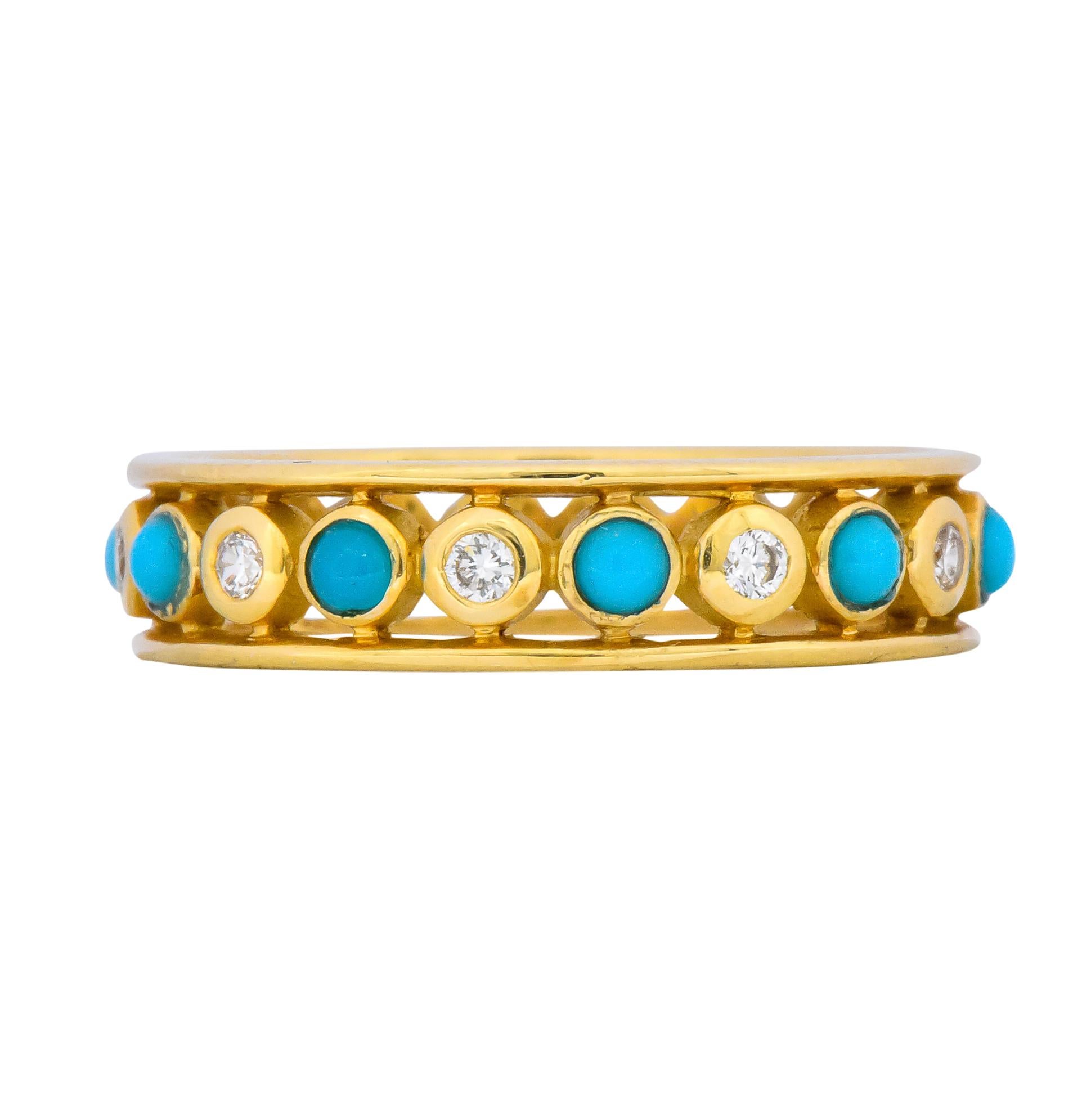 Women's or Men's Paloma Picasso Tiffany & Co. Italy Diamond Turquoise 18 Karat Gold Band Ring