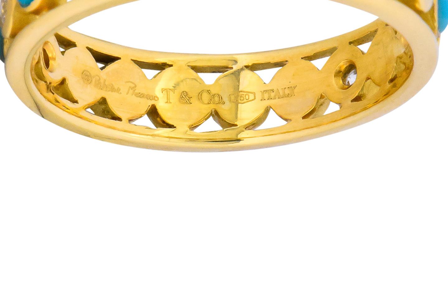 Paloma Picasso Tiffany & Co. Italy Diamond Turquoise 18 Karat Gold Band Ring 1