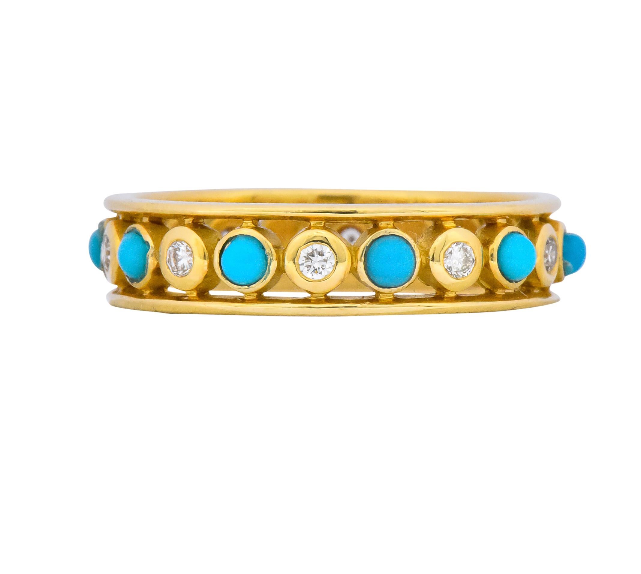 Paloma Picasso Tiffany & Co. Italy Diamond Turquoise 18 Karat Gold Band Ring 2