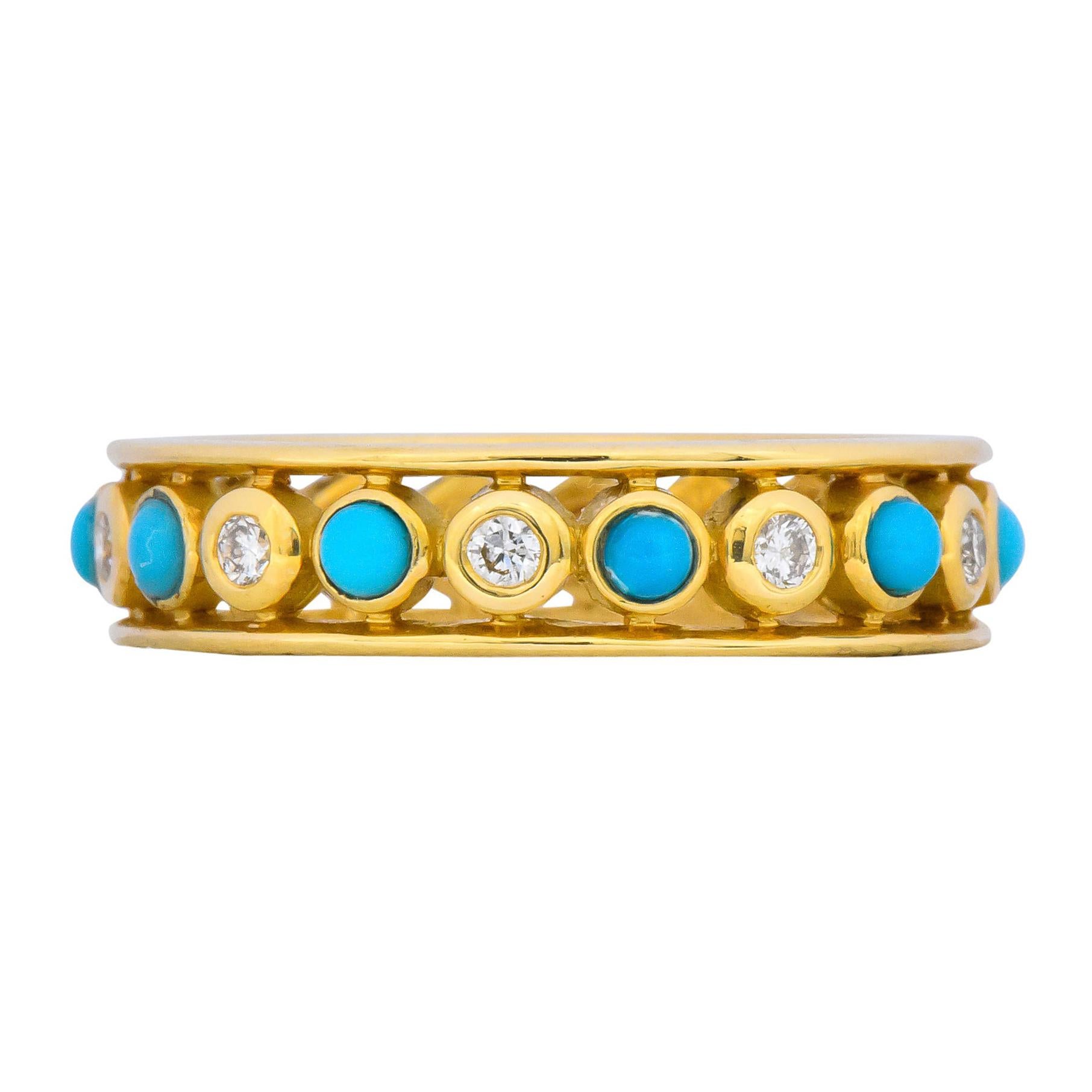 Paloma Picasso Tiffany & Co. Italy Diamond Turquoise 18 Karat Gold Band Ring