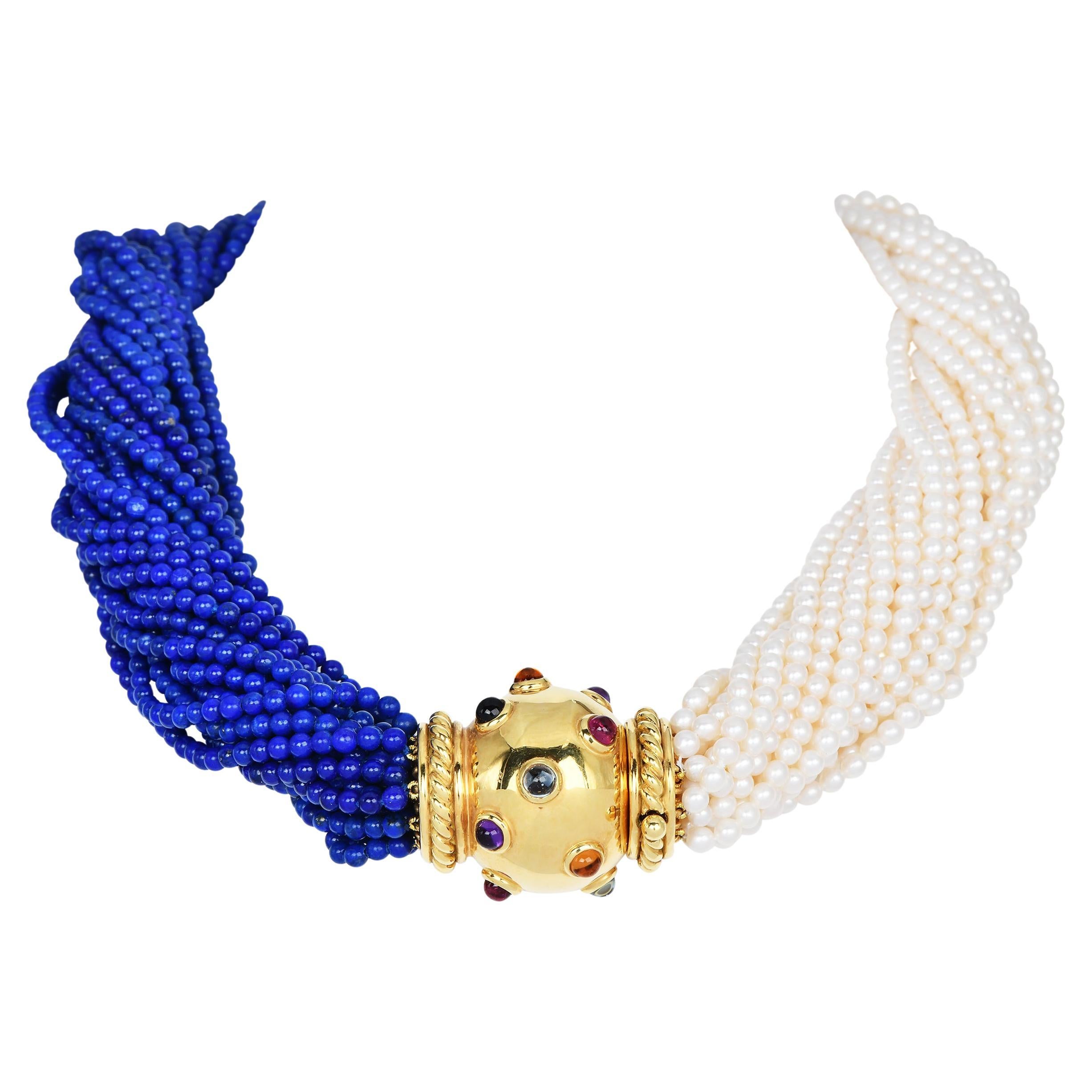 Paloma Picasso Tiffany & Co Multi Strands Lapis & Pearl Necklace