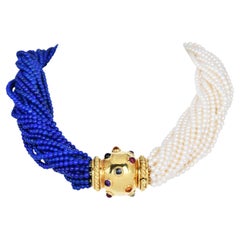 Paloma Picasso Tiffany & Co Multi Strands Lapis & Pearl Necklace