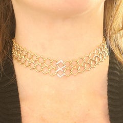 Paloma Picasso Tiffany & Co Openwork Square Link Diamond Choker Necklace Gold18k