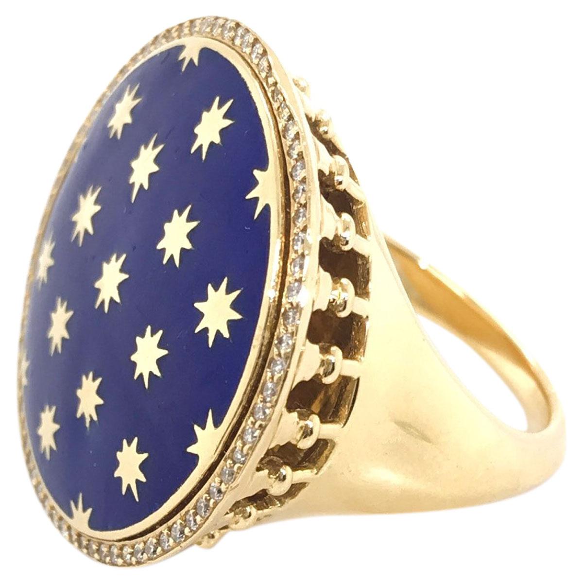 An amazing ring, an amazing look on the hand and oh so collectible! This beautiful ring is from the Venezia Stella range by Paloma Picasso for Tiffany & Co. It features a royal blue enamel disc that has a diameter of 1.011 inches so it's a big look